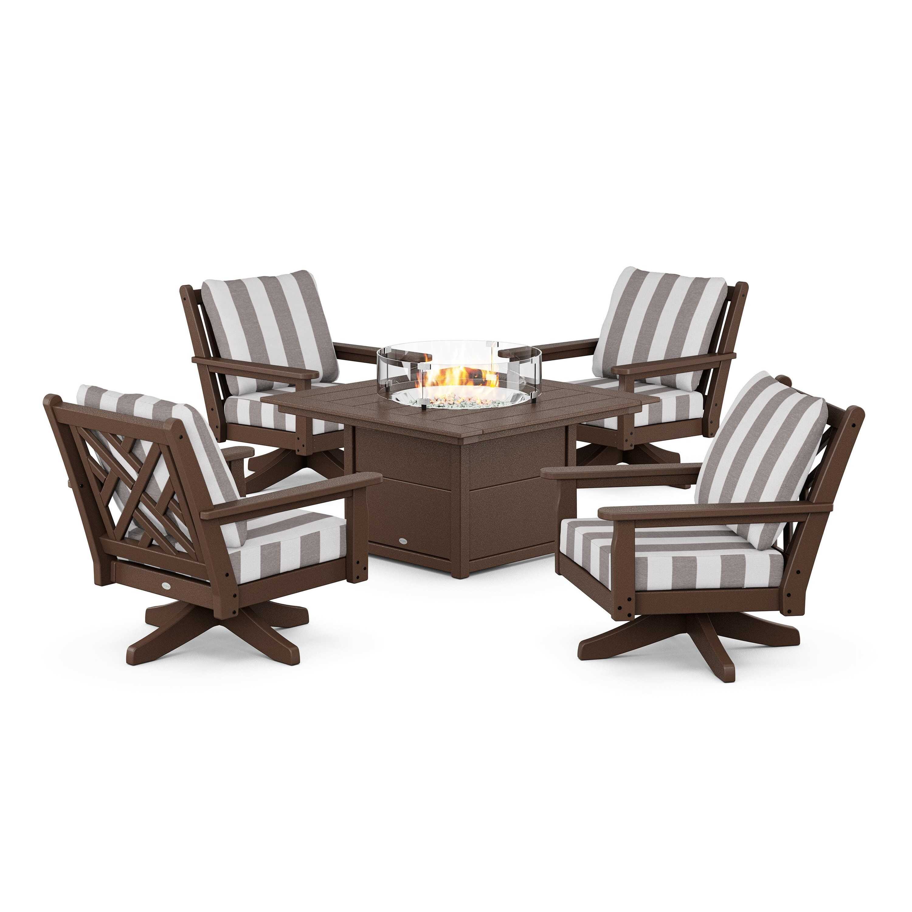 Chippendale 5-Piece Deep Seating Swivel Conversation Set with Fire Pit Table