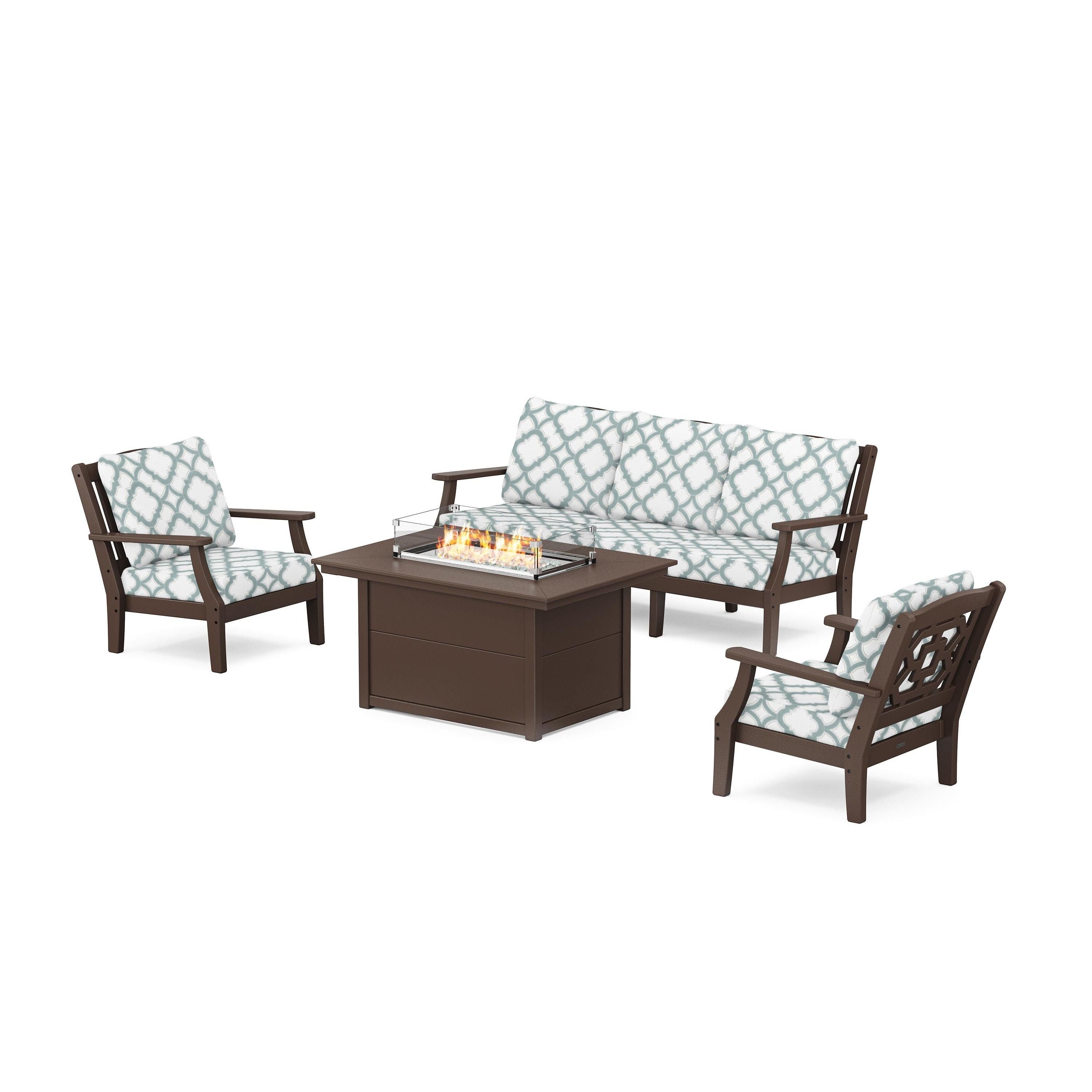 Chinoiserie Deep Seating Fire Pit Table Set