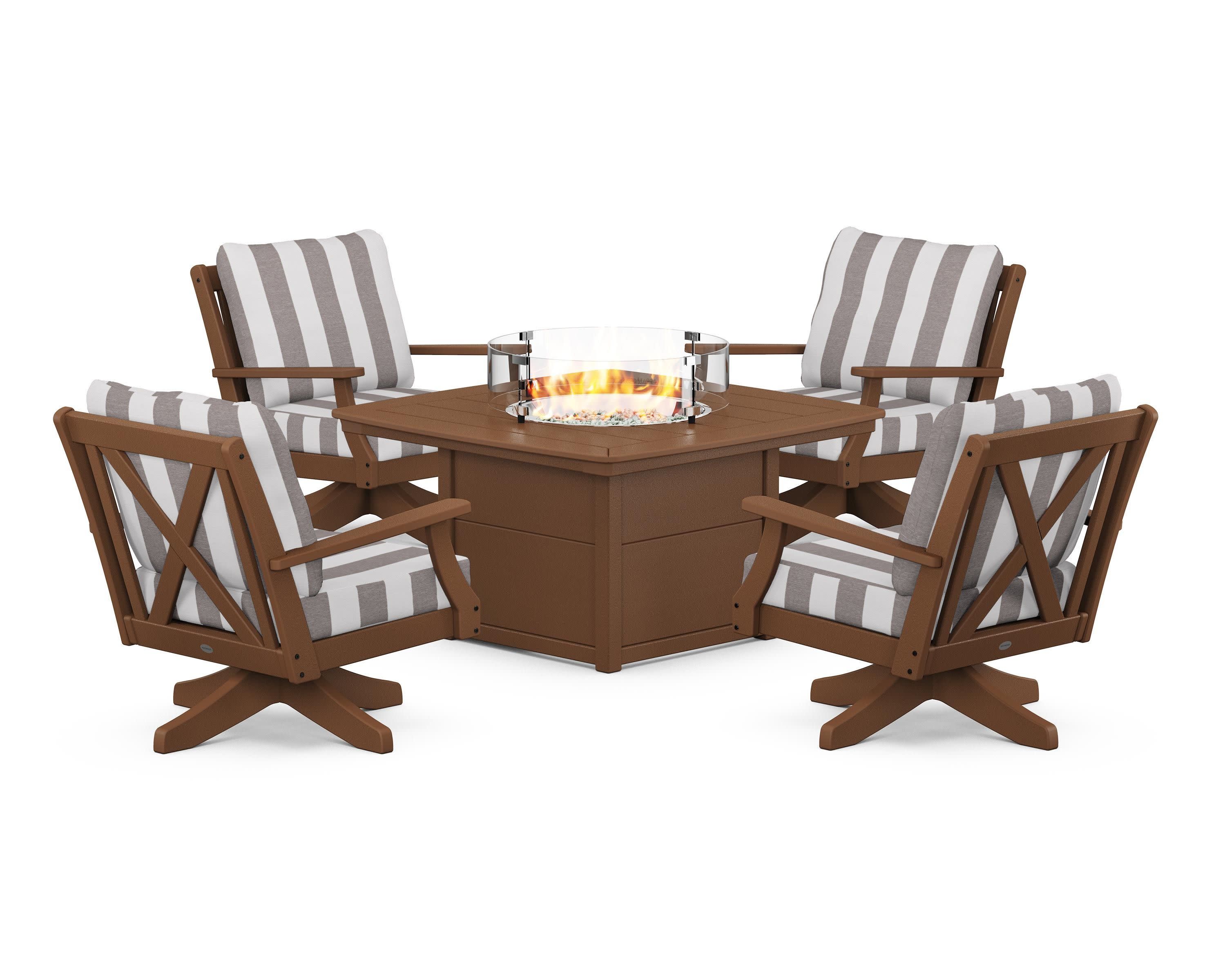 Braxton 5-Piece Deep Seating Swivel Conversation Set with Fire Pit Table