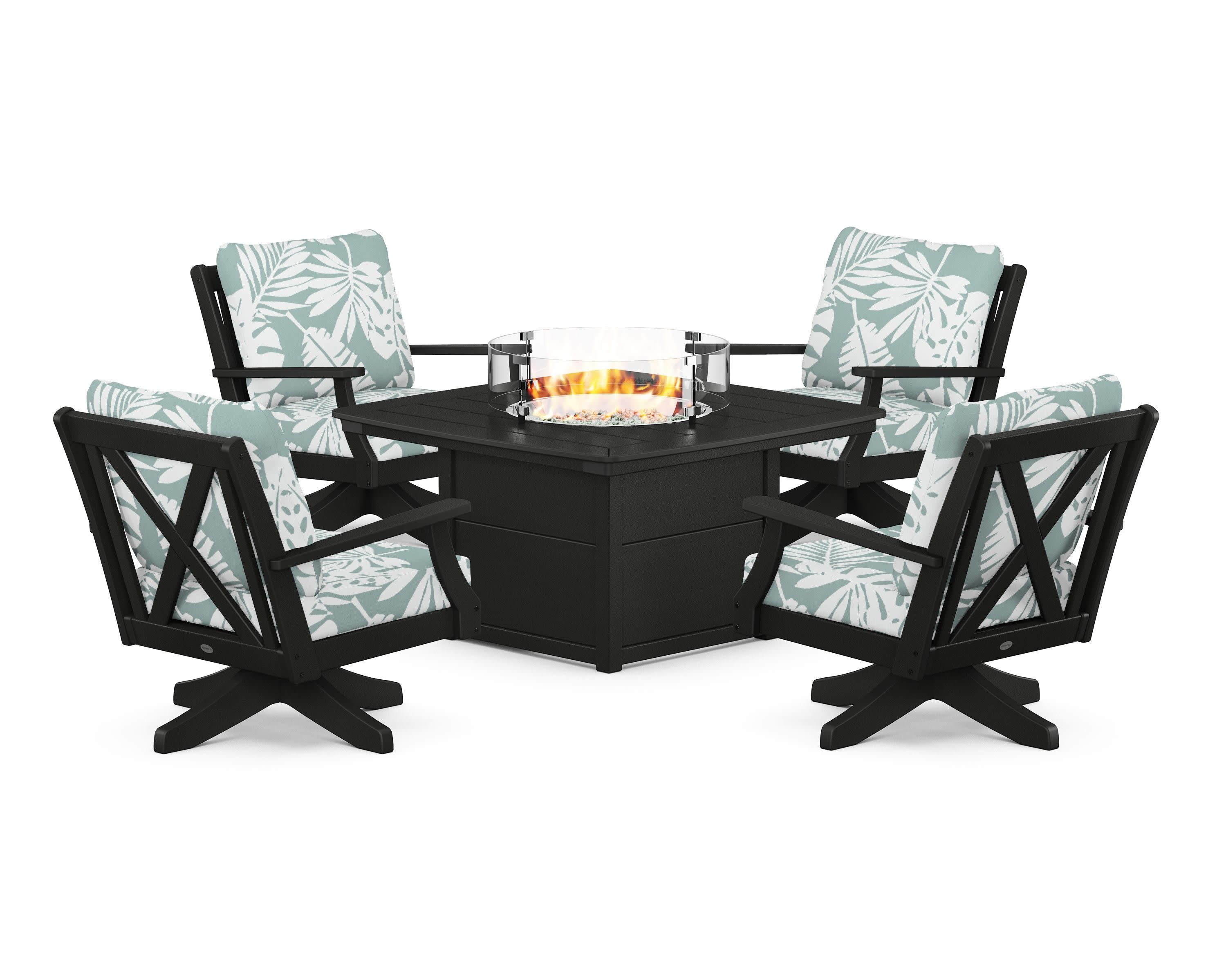 Braxton 5-Piece Deep Seating Swivel Conversation Set with Fire Pit Table