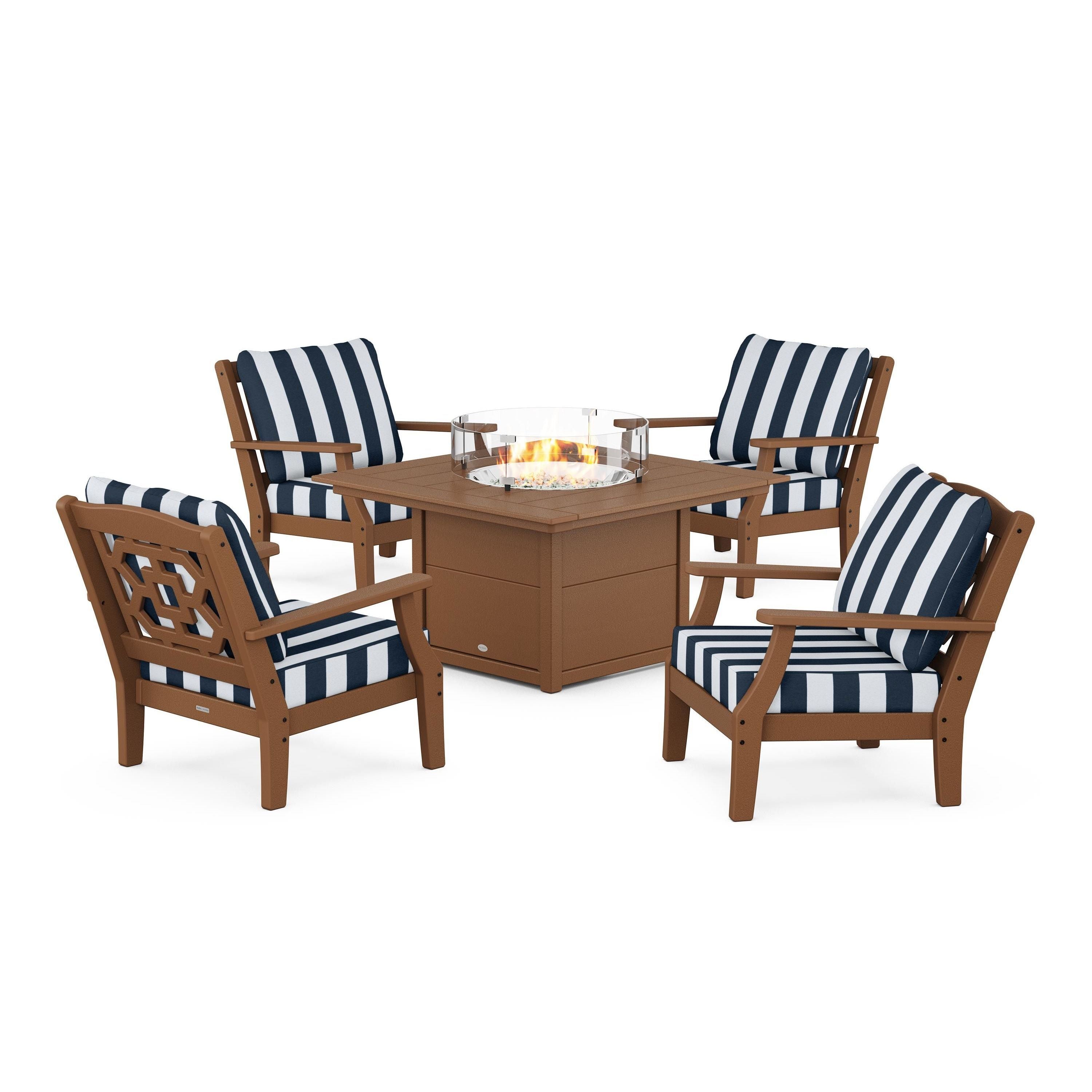 Chinoiserie 5-Piece Deep Seating Set with Fire Pit Table