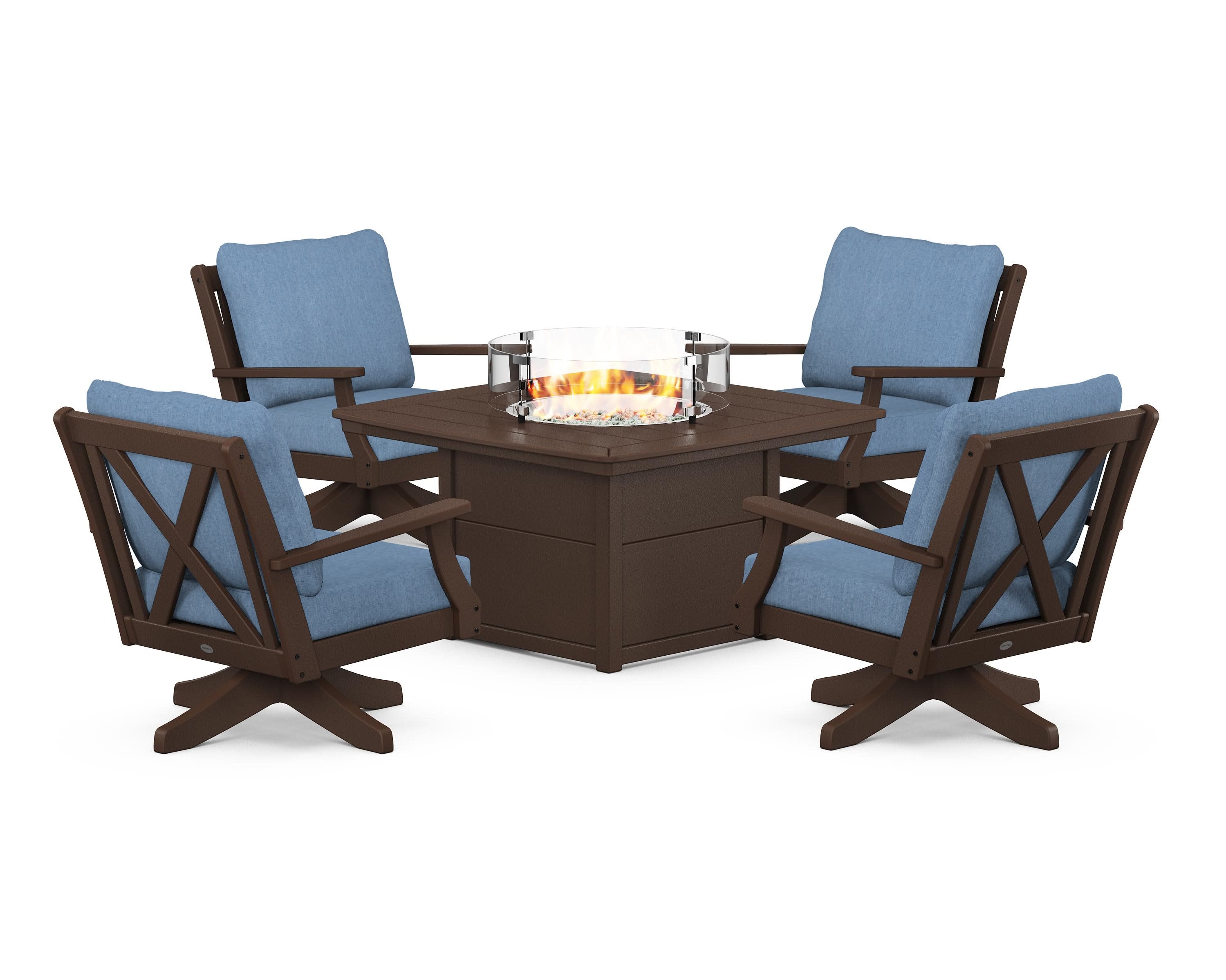 Braxton 5-Piece Deep Seating Swivel Conversation Set with Fire Pit Table