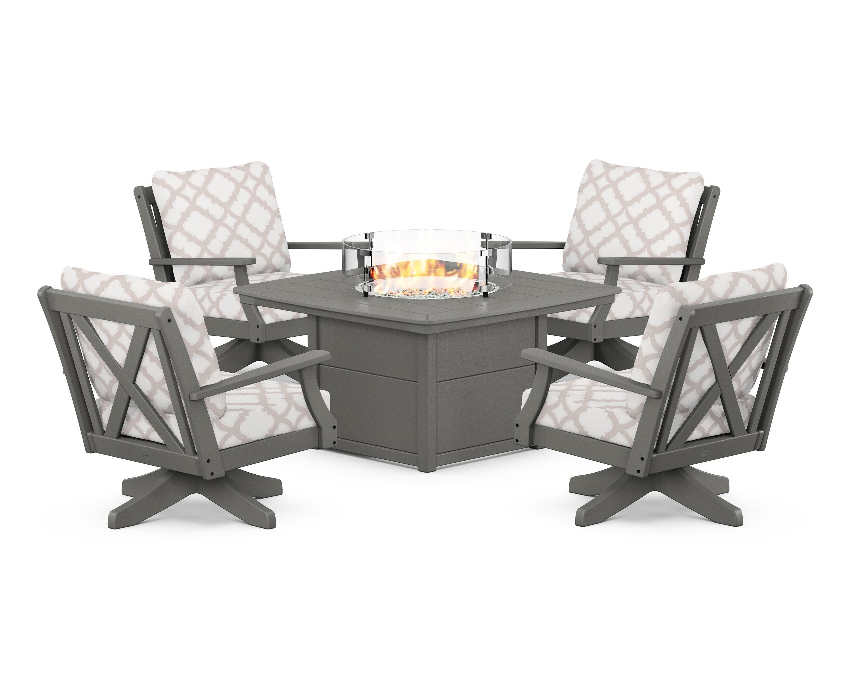 Braxton 5-Piece Deep Seating Swivel Conversation Set with Fire Pit Table