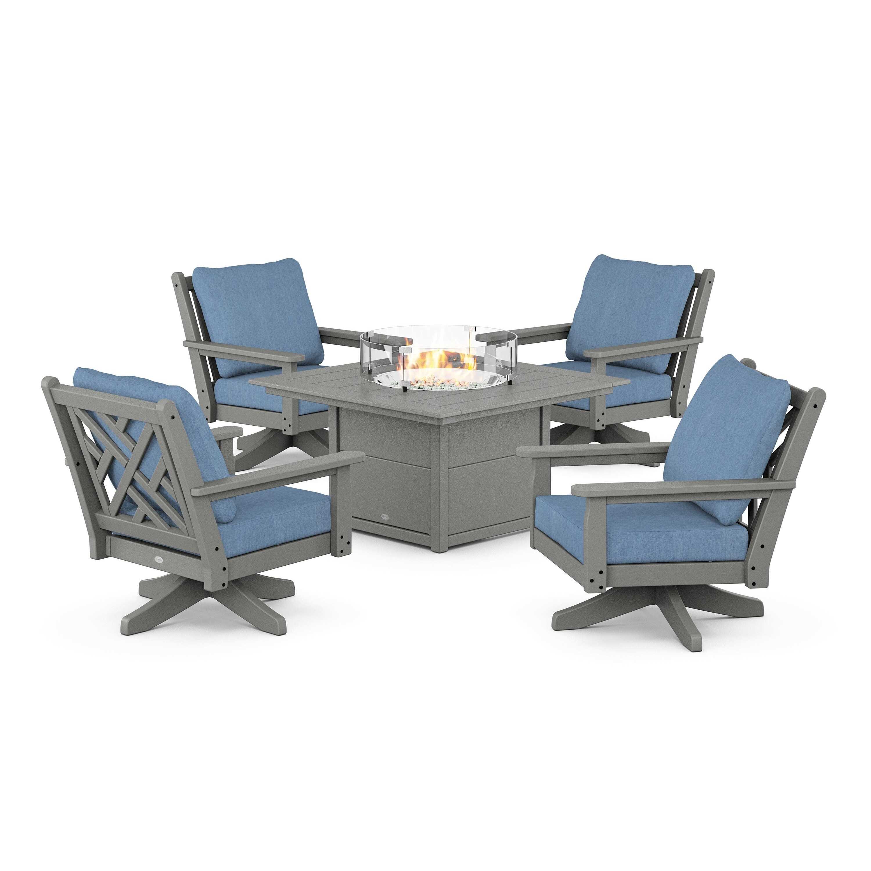 Chippendale 5-Piece Deep Seating Swivel Conversation Set with Fire Pit Table