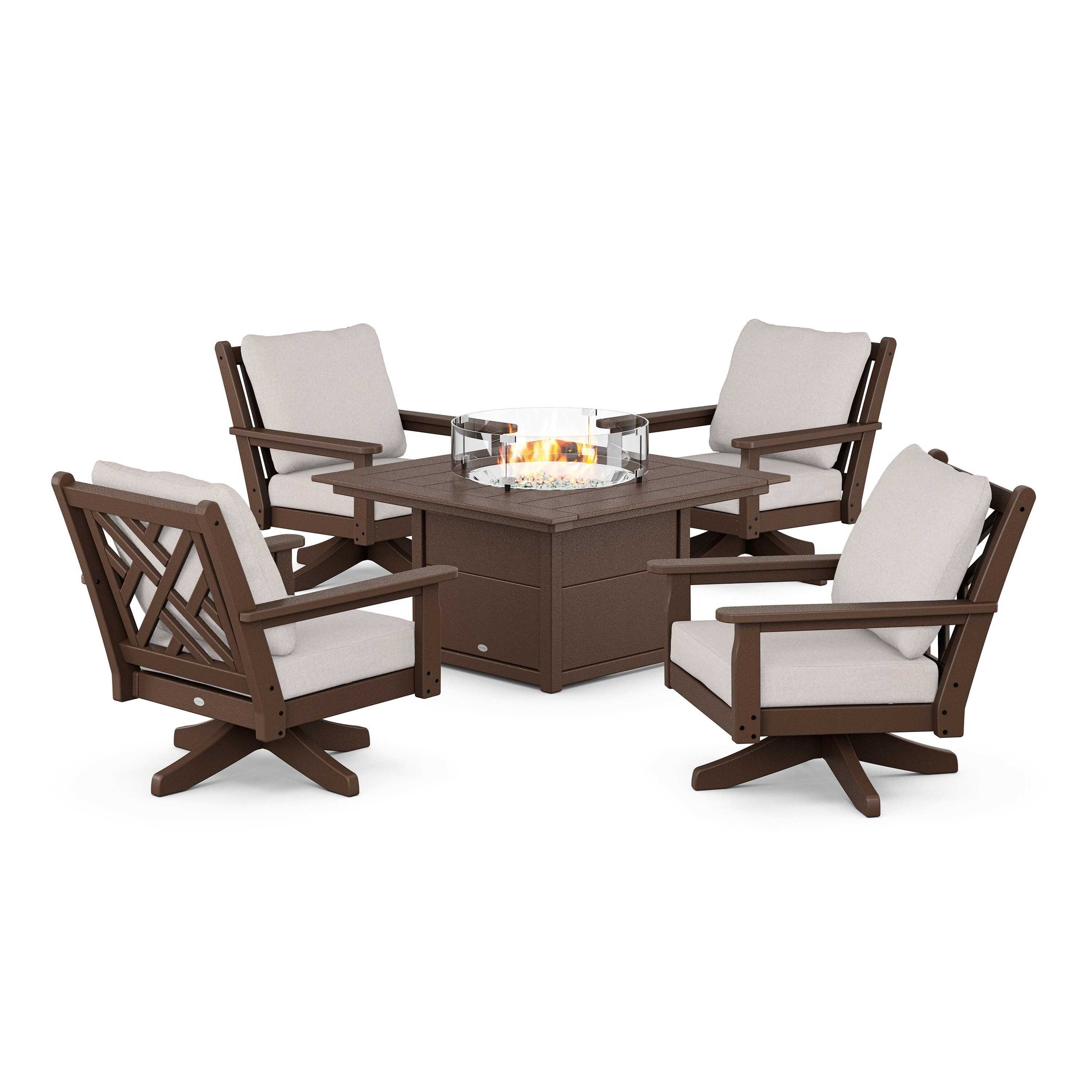 Chippendale 5-Piece Deep Seating Swivel Conversation Set with Fire Pit Table