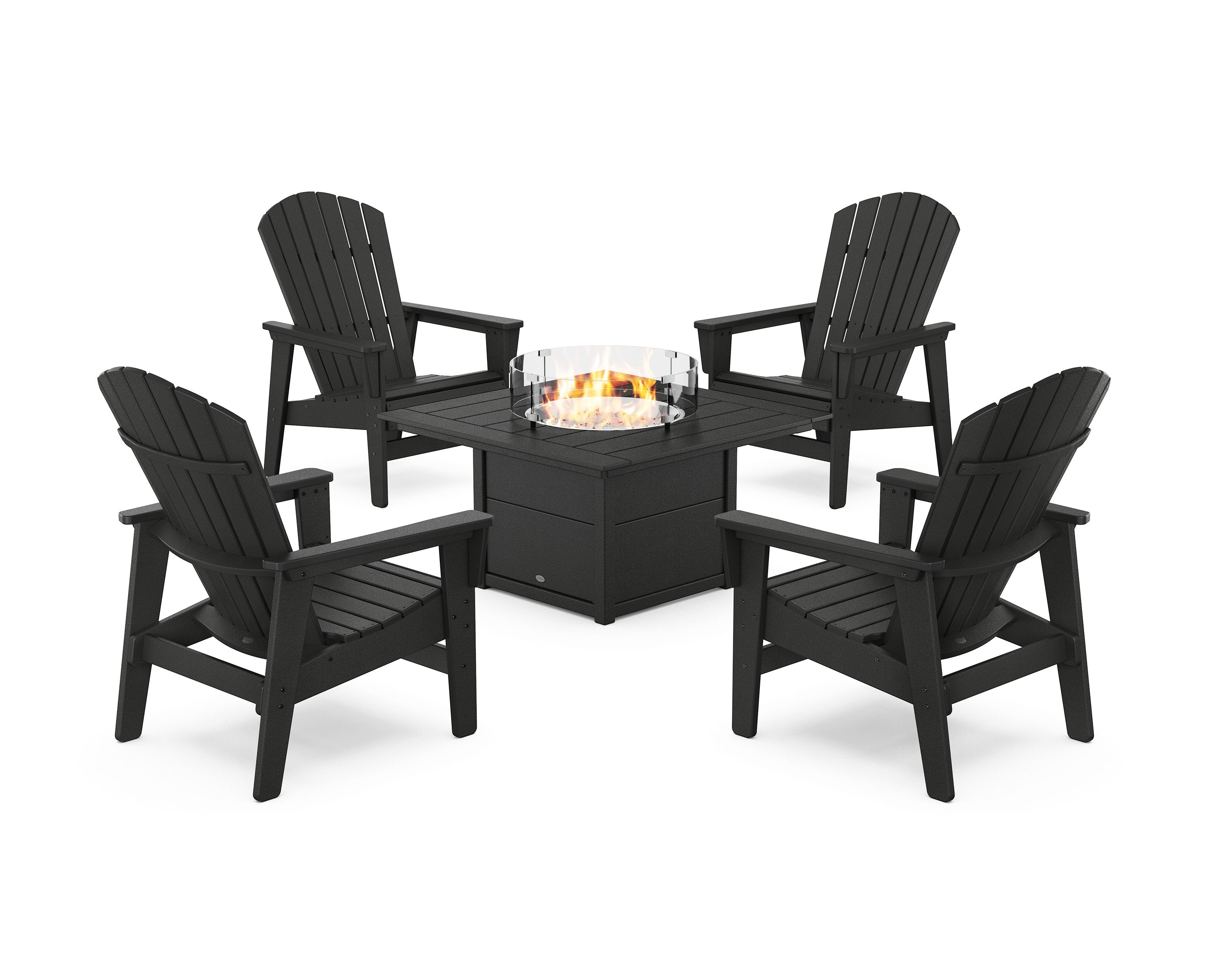 5-Piece Nautical Grand Upright Adirondack Conversation Set with Fire Pit Table