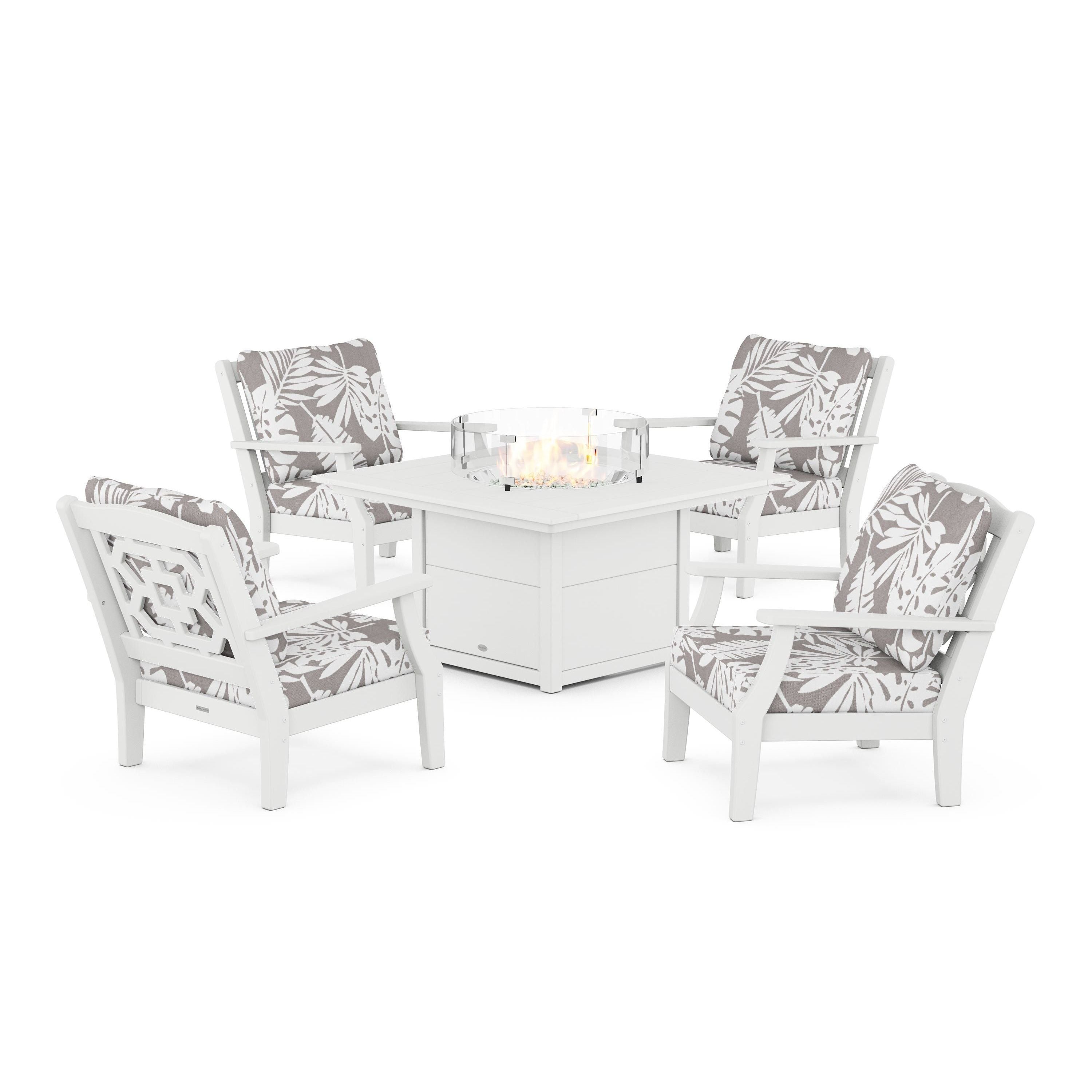 Chinoiserie 5-Piece Deep Seating Set with Fire Pit Table