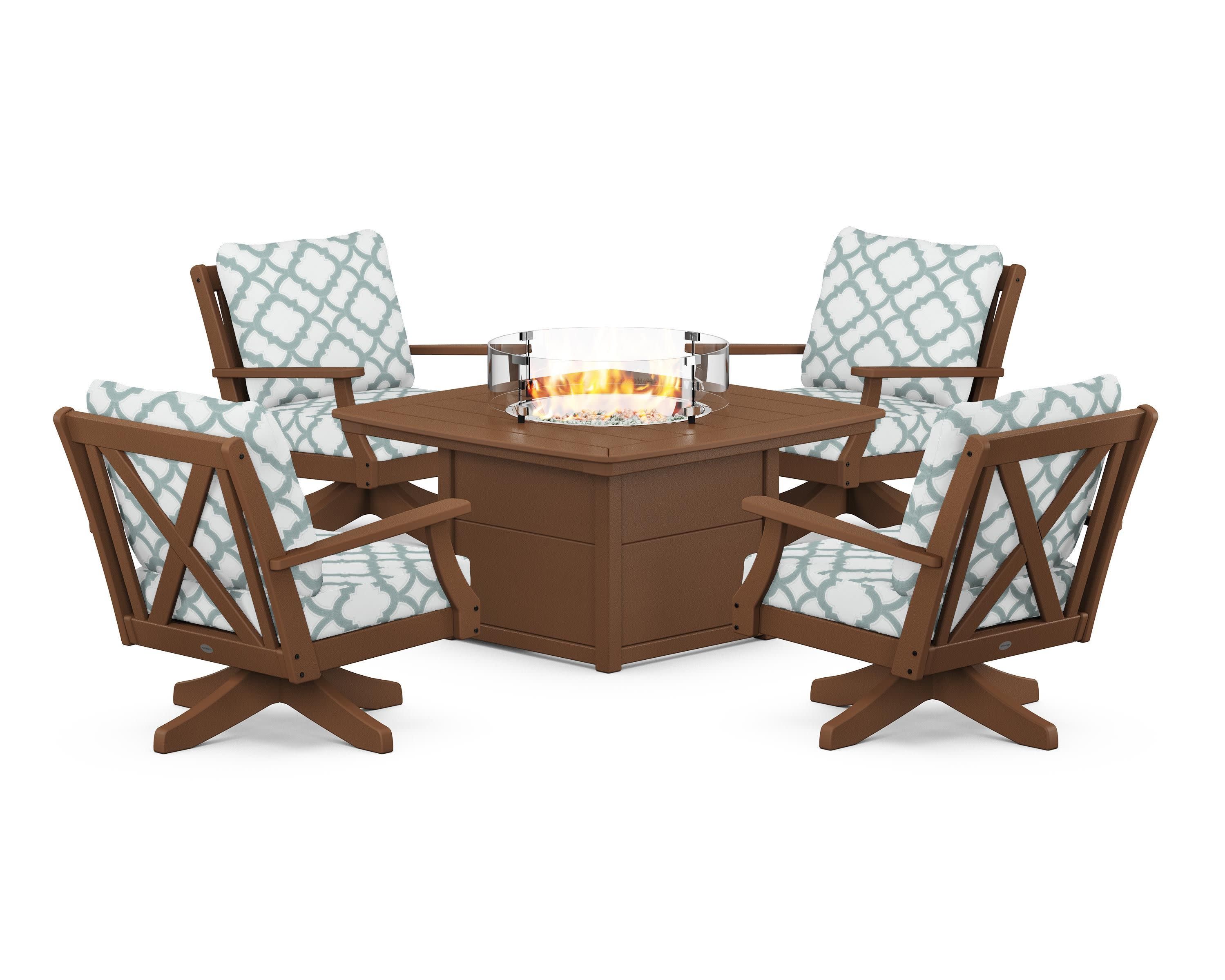 Braxton 5-Piece Deep Seating Swivel Conversation Set with Fire Pit Table