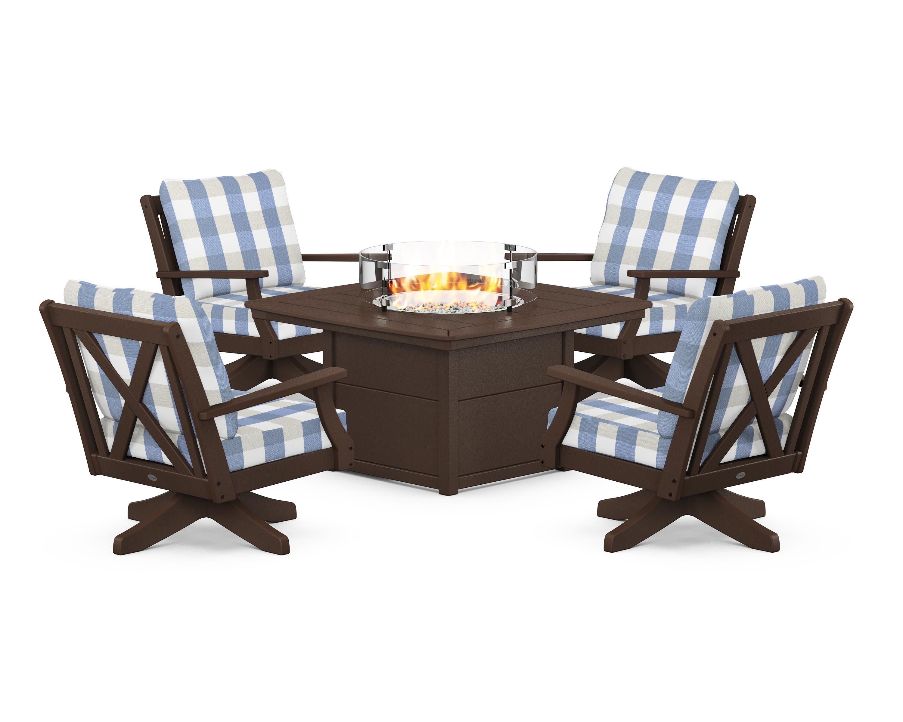 Braxton 5-Piece Deep Seating Swivel Conversation Set with Fire Pit Table