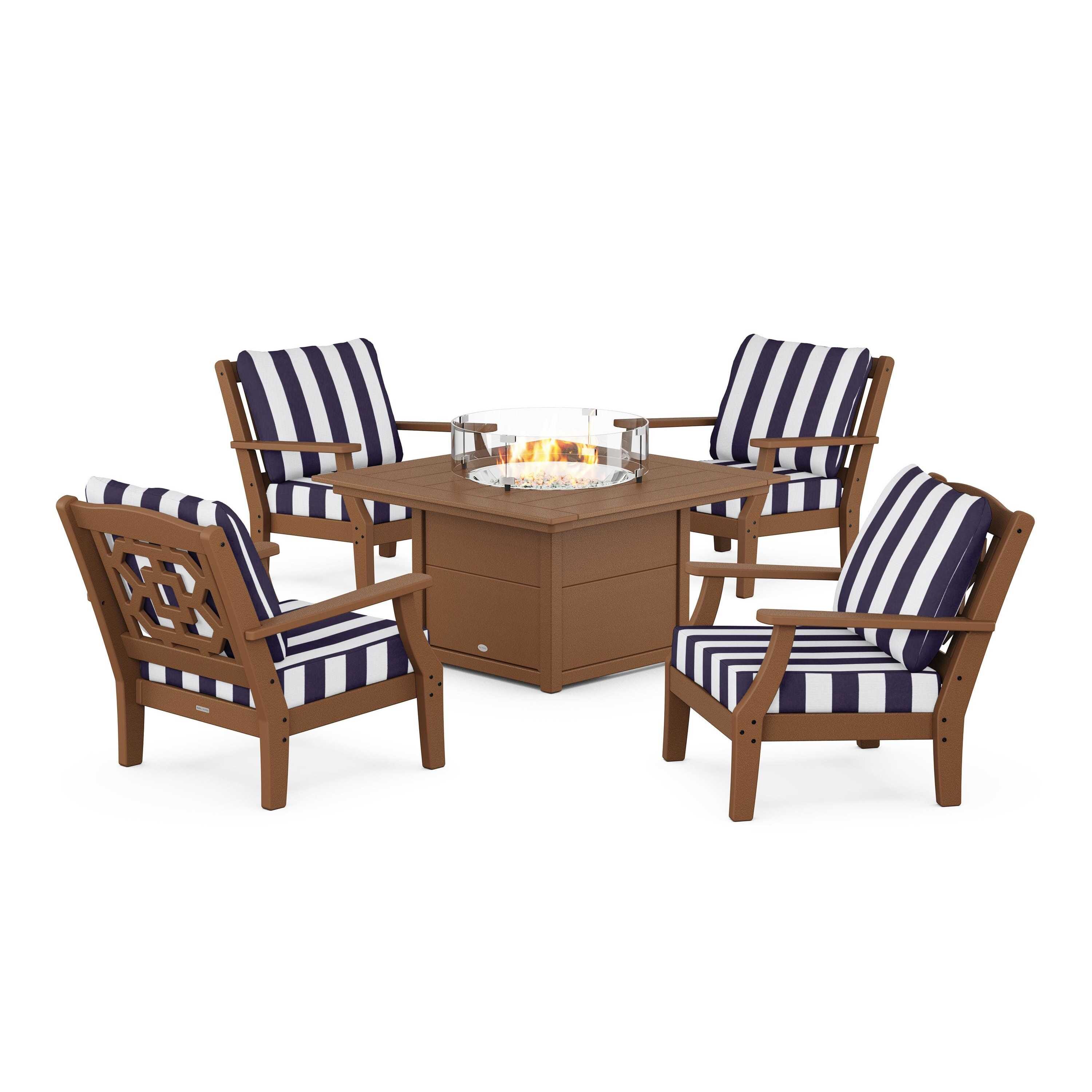 Chinoiserie 5-Piece Deep Seating Set with Fire Pit Table