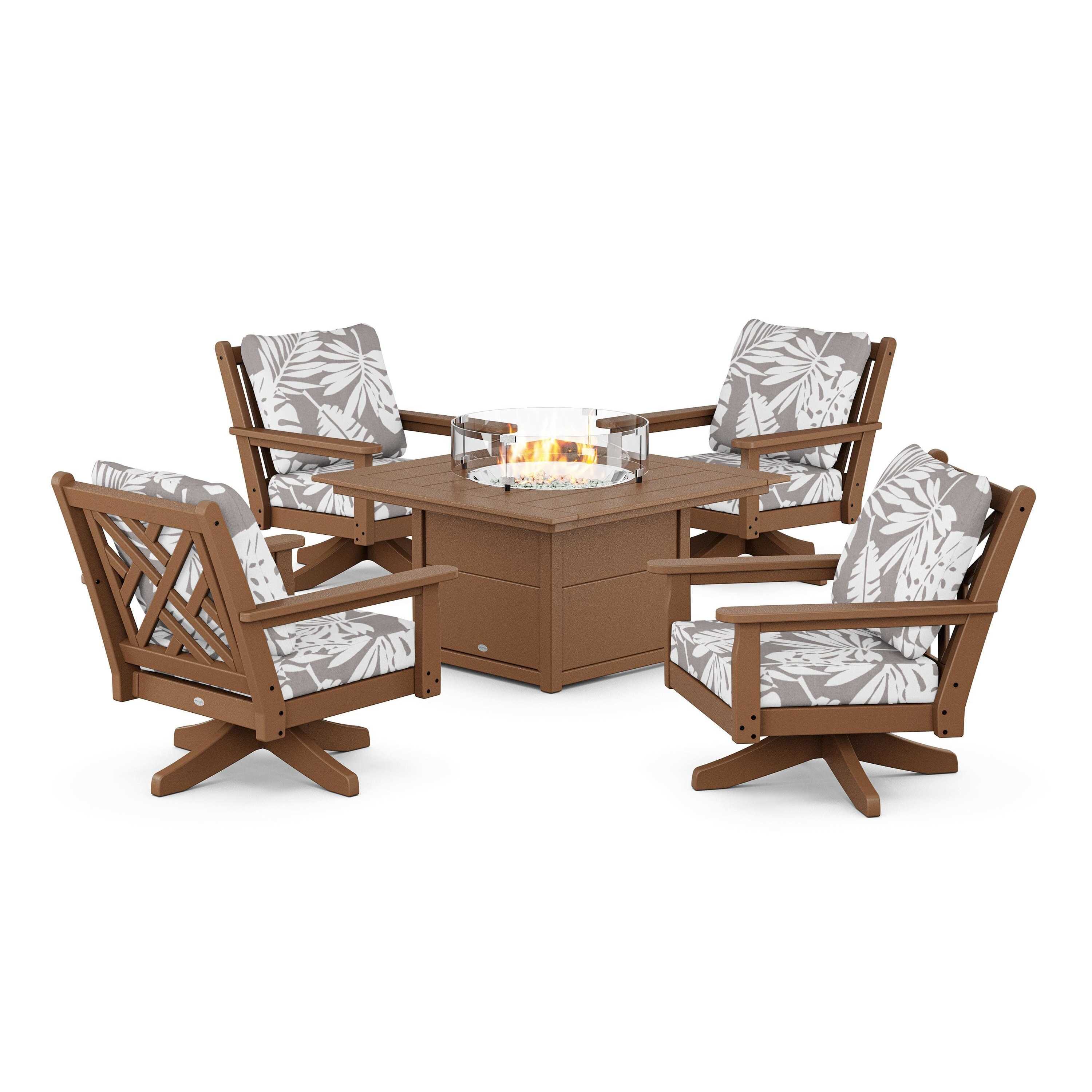 Chippendale 5-Piece Deep Seating Swivel Conversation Set with Fire Pit Table