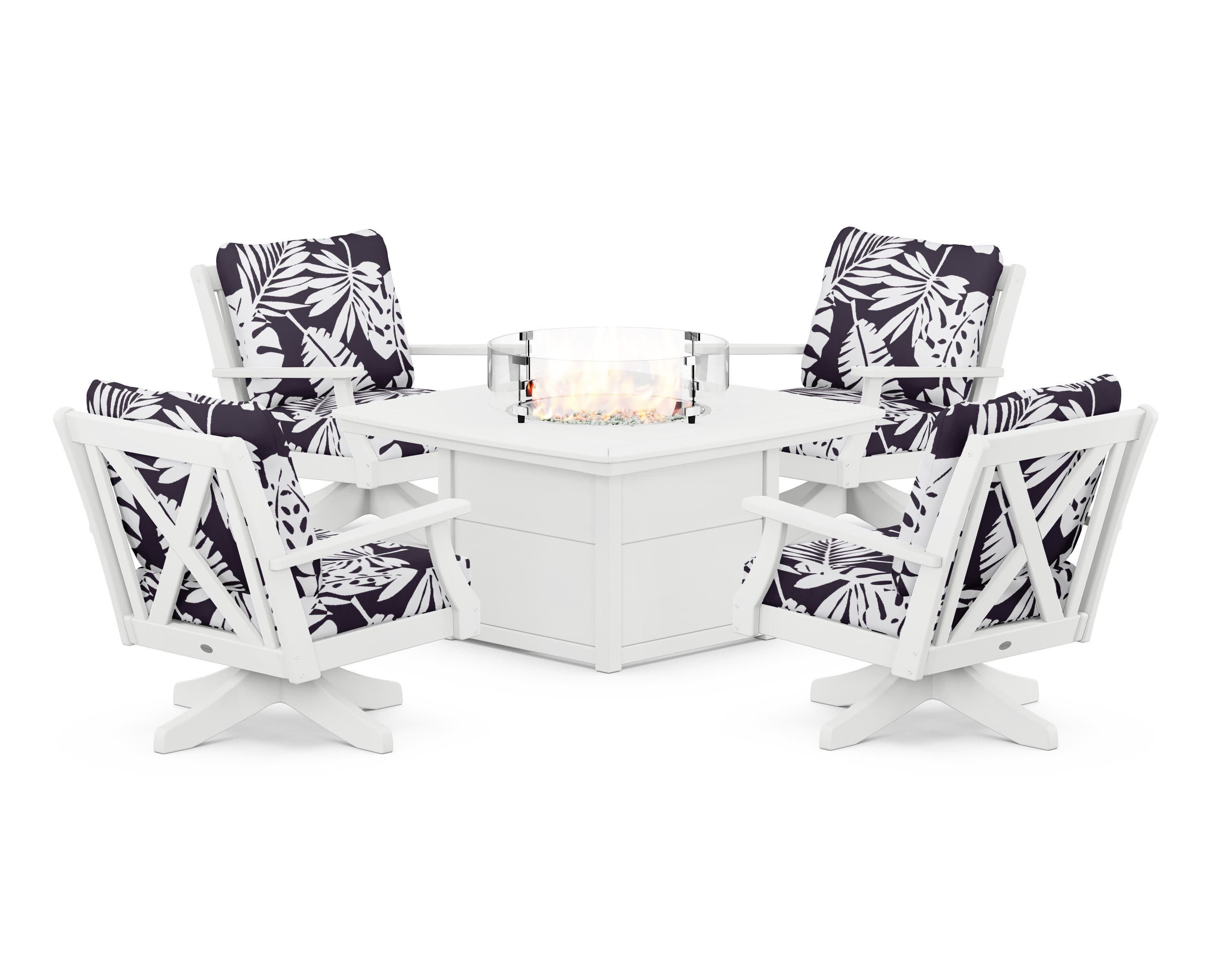 Braxton 5-Piece Deep Seating Swivel Conversation Set with Fire Pit Table