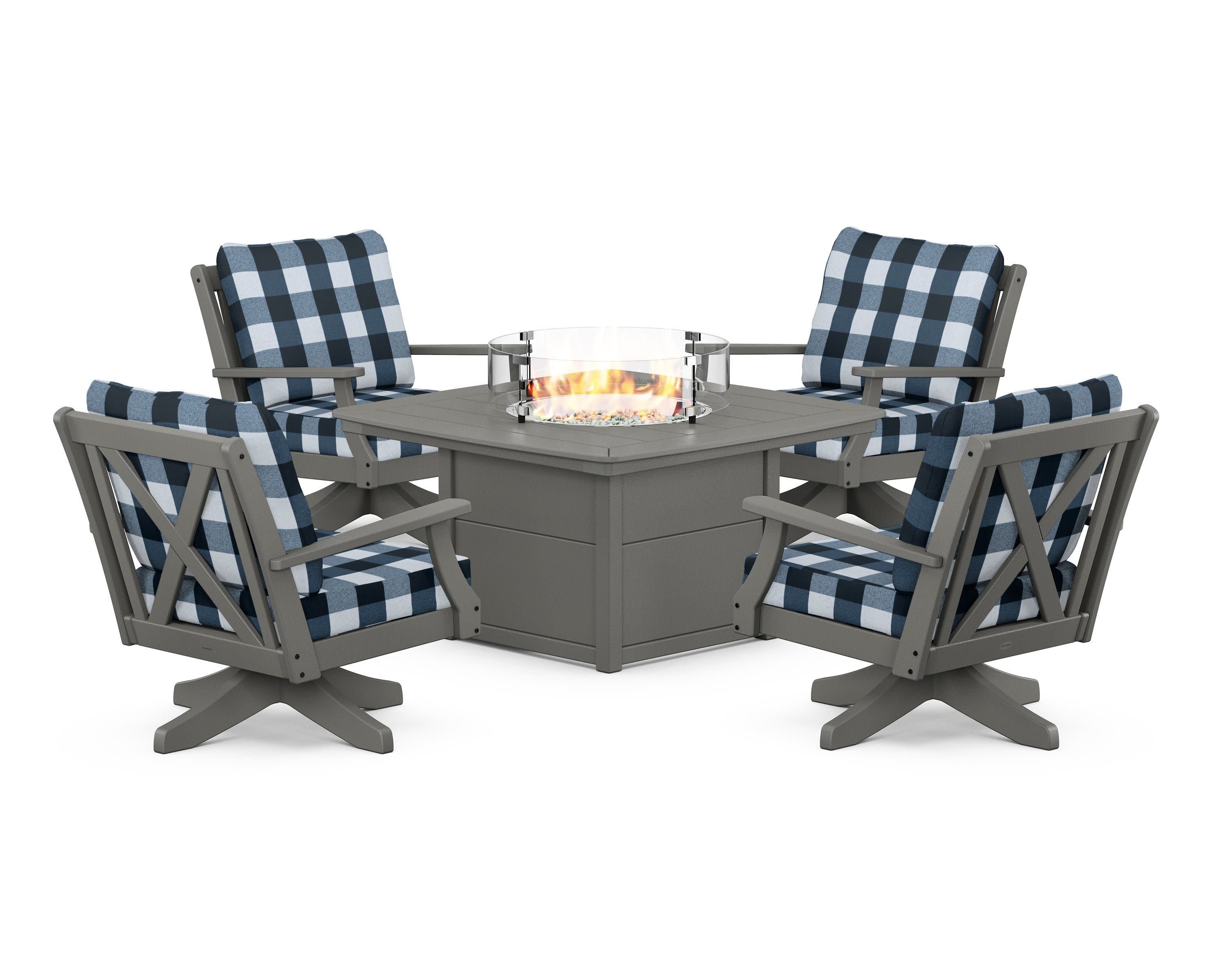 Braxton 5-Piece Deep Seating Swivel Conversation Set with Fire Pit Table