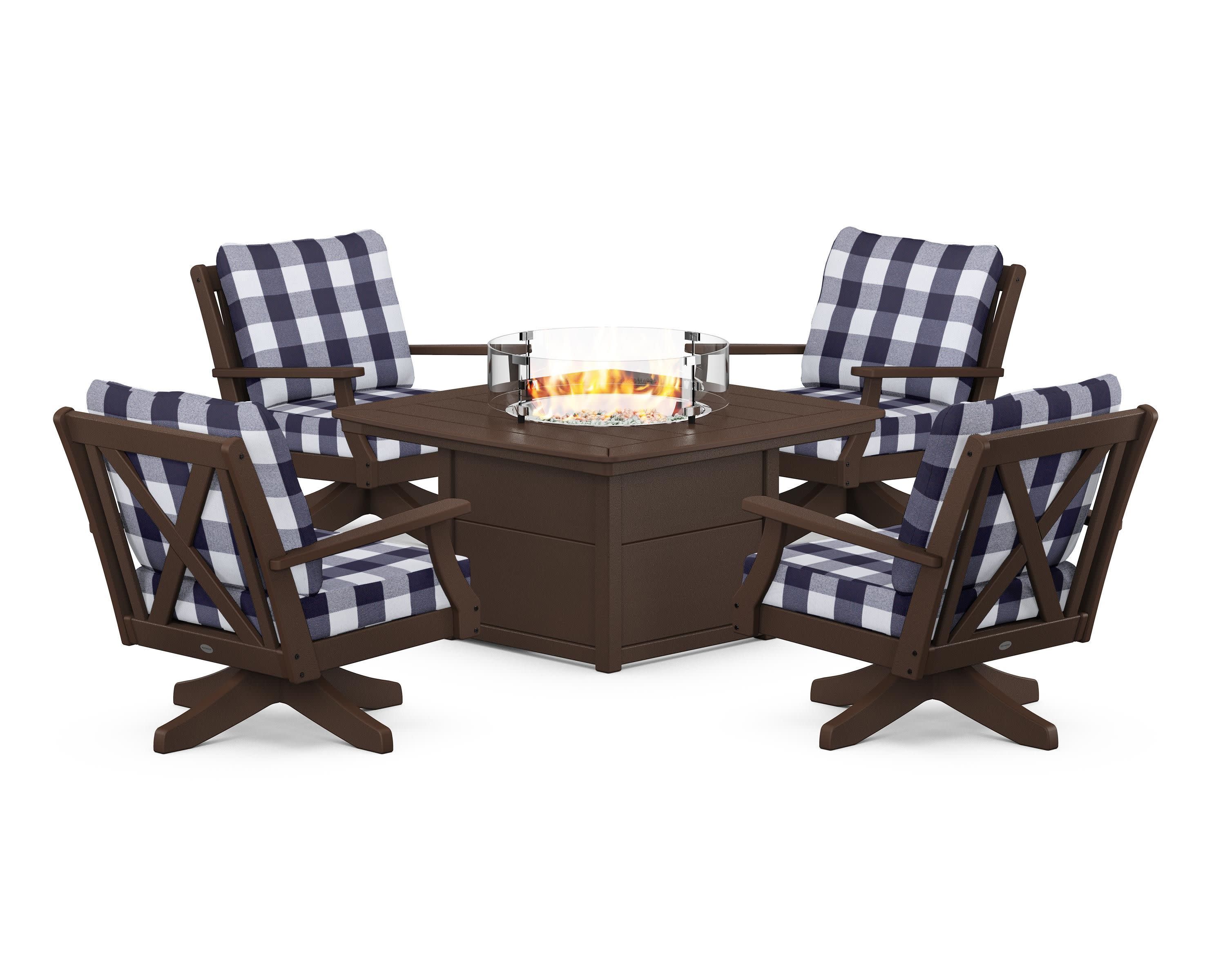 Braxton 5-Piece Deep Seating Swivel Conversation Set with Fire Pit Table