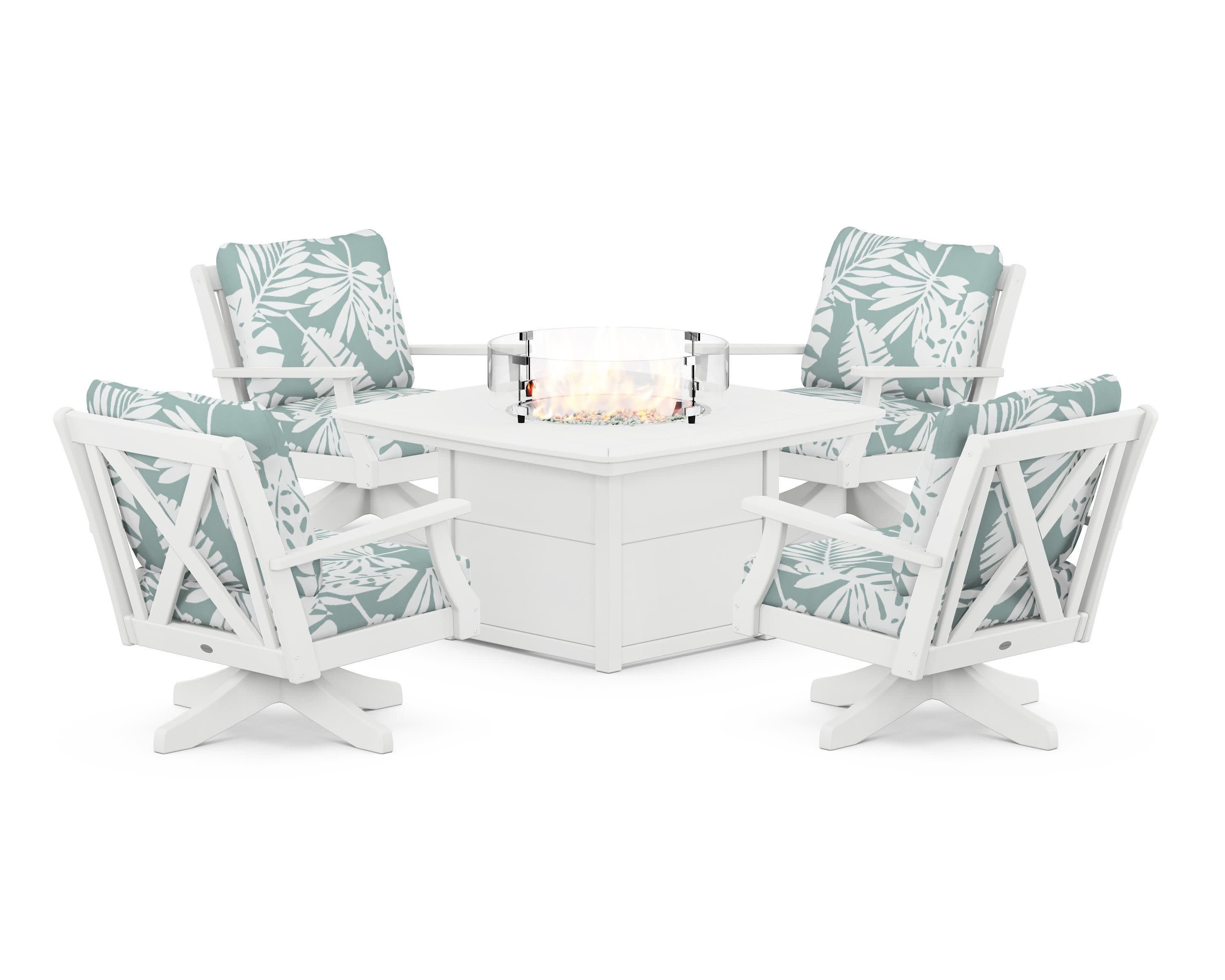 Braxton 5-Piece Deep Seating Swivel Conversation Set with Fire Pit Table