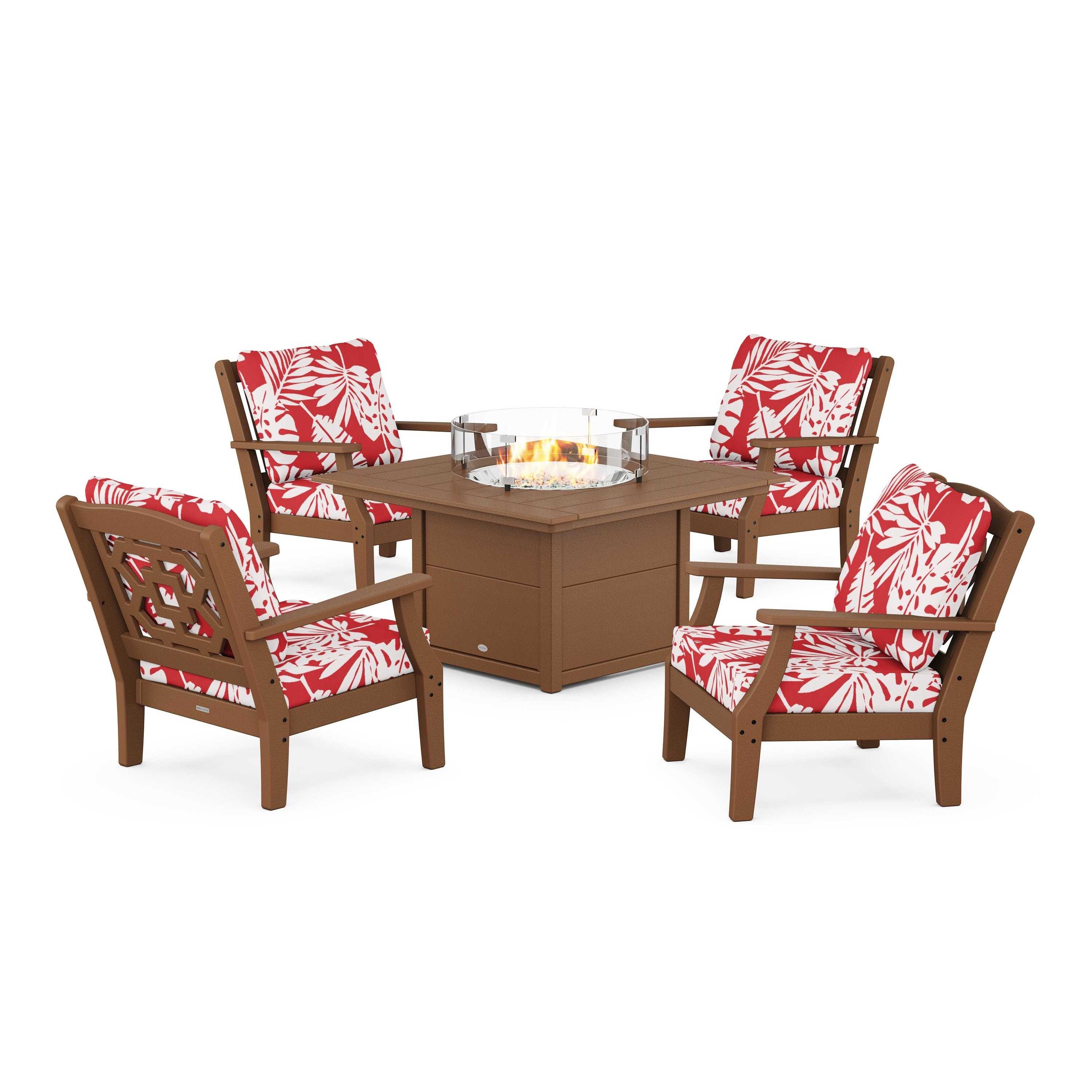 Chinoiserie 5-Piece Deep Seating Set with Fire Pit Table