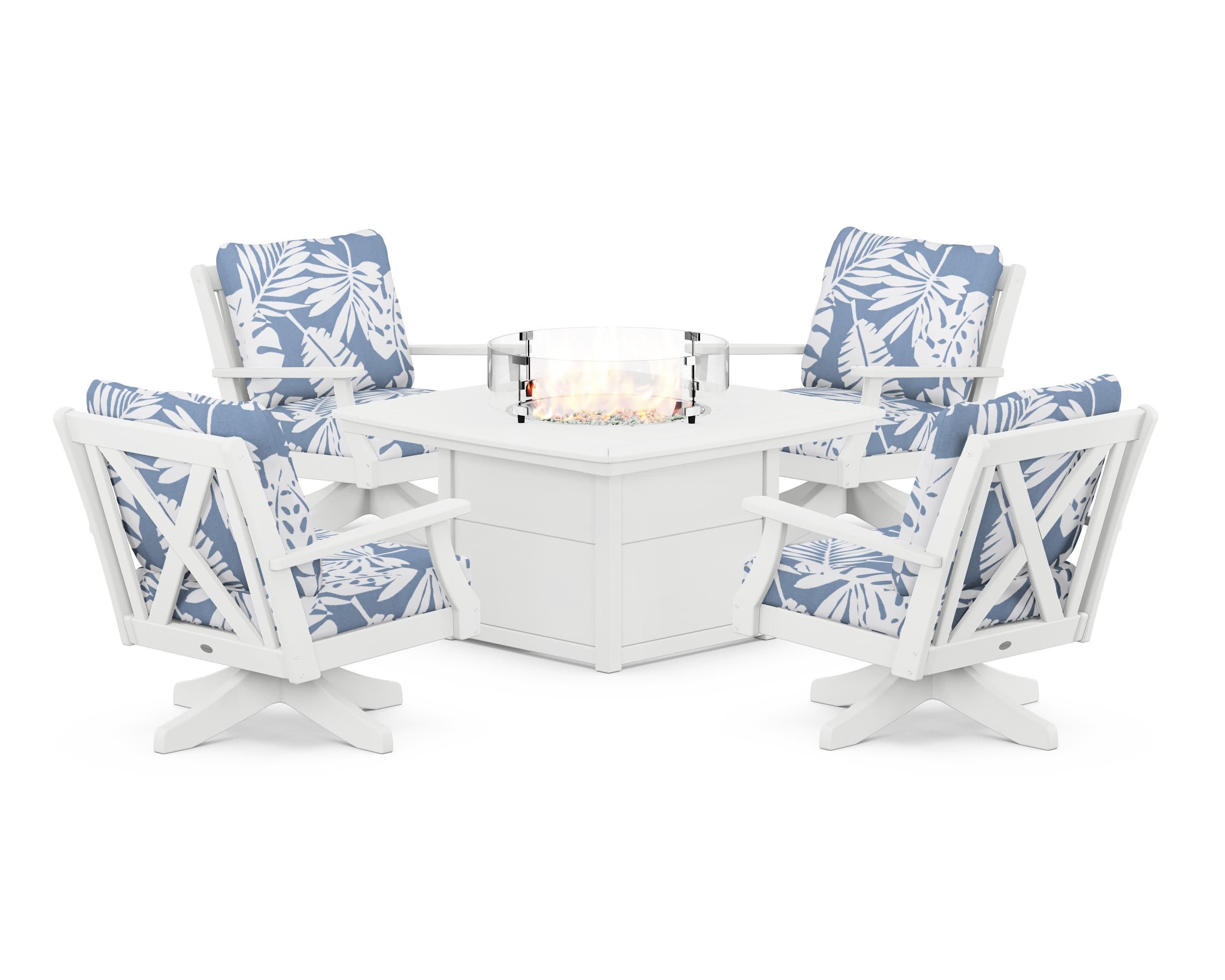 Braxton 5-Piece Deep Seating Swivel Conversation Set with Fire Pit Table