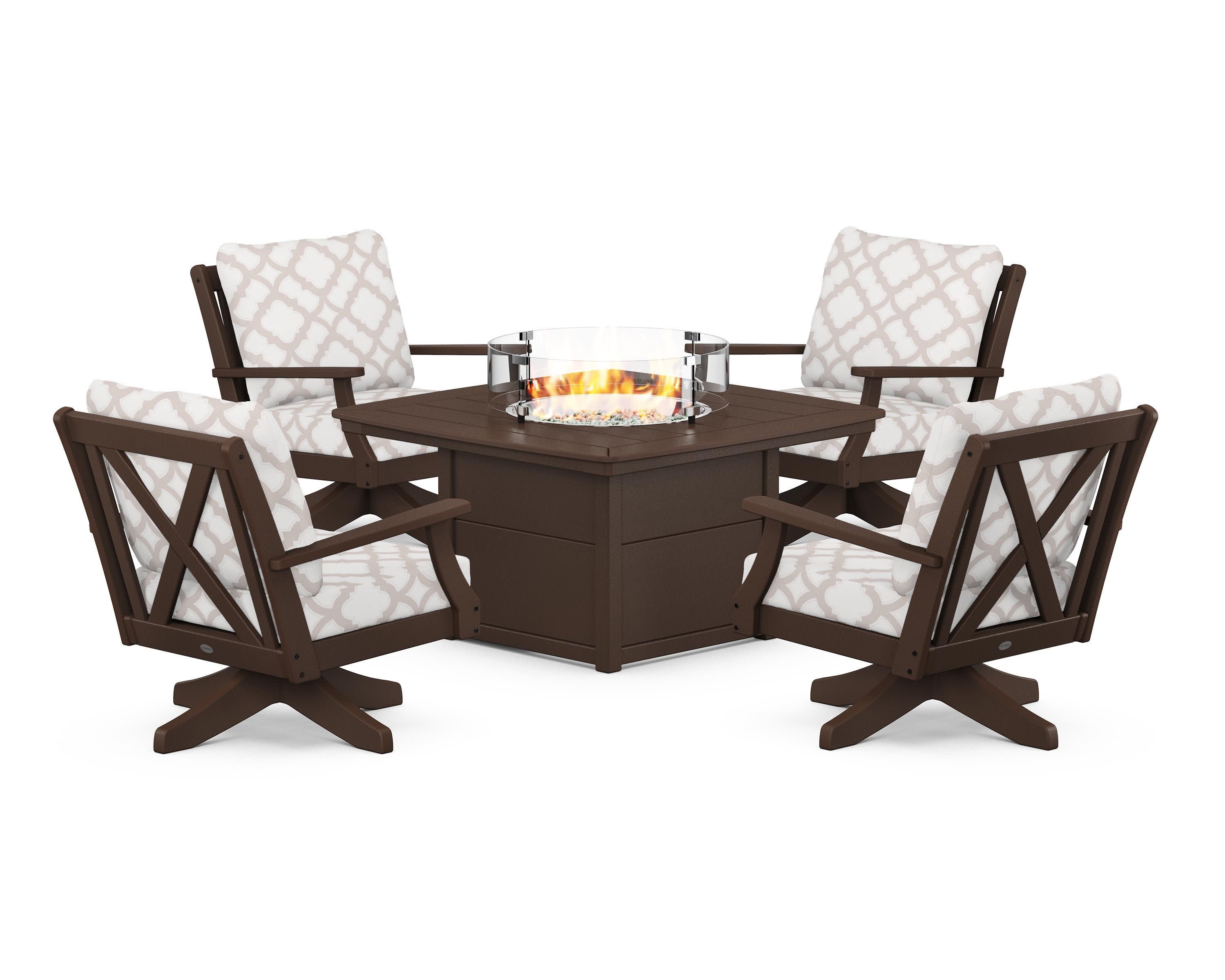 Braxton 5-Piece Deep Seating Swivel Conversation Set with Fire Pit Table