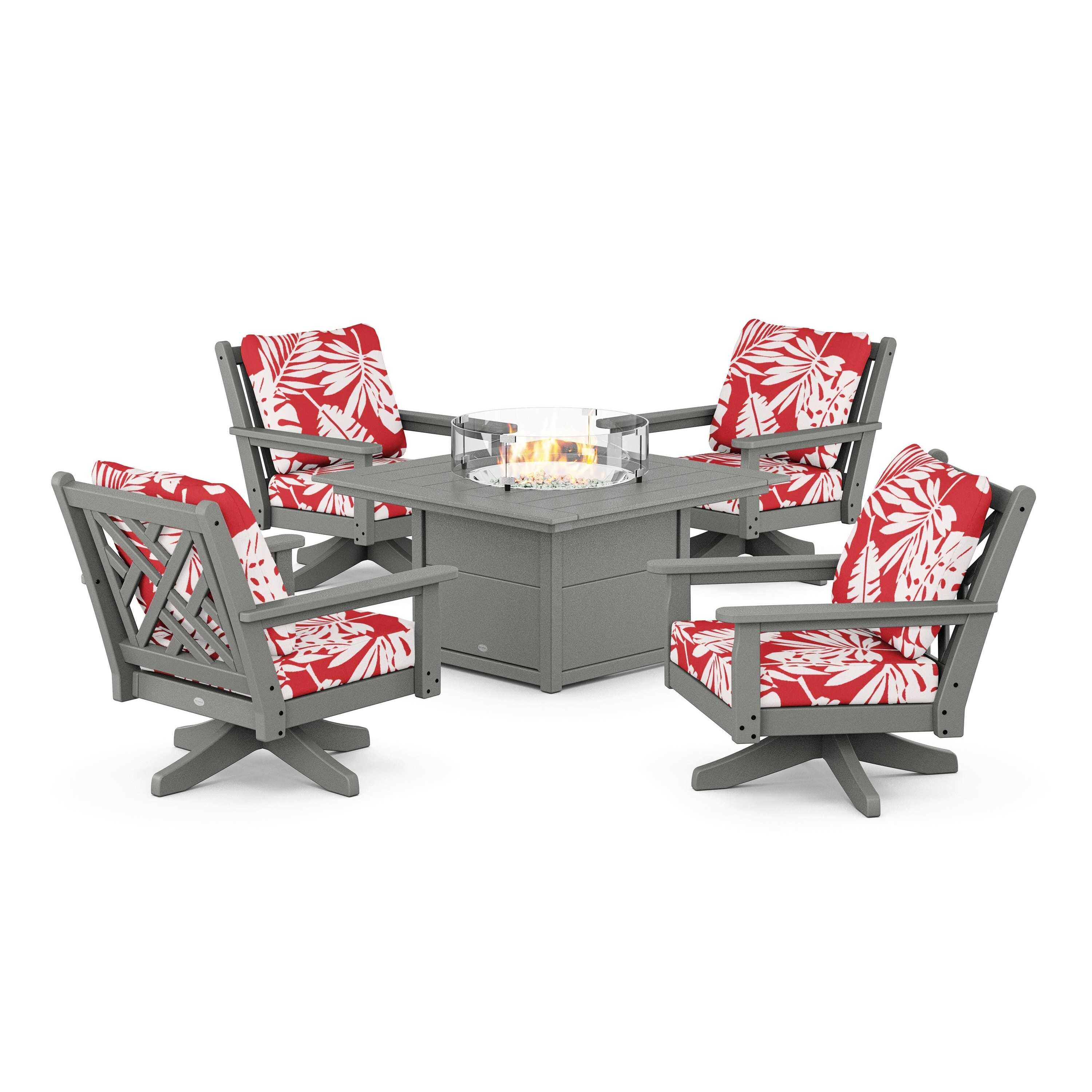 Chippendale 5-Piece Deep Seating Swivel Conversation Set with Fire Pit Table