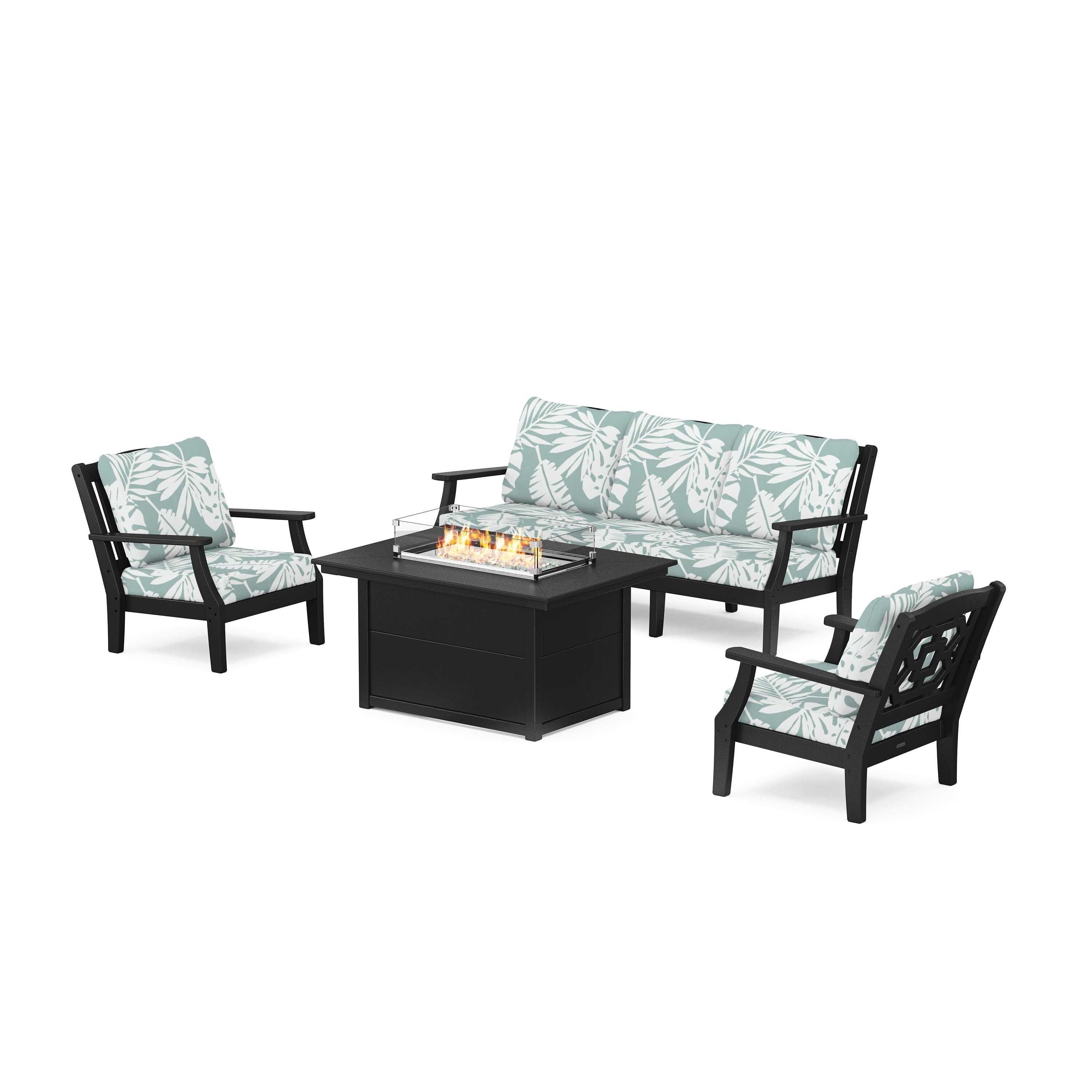 Chinoiserie Deep Seating Fire Pit Table Set