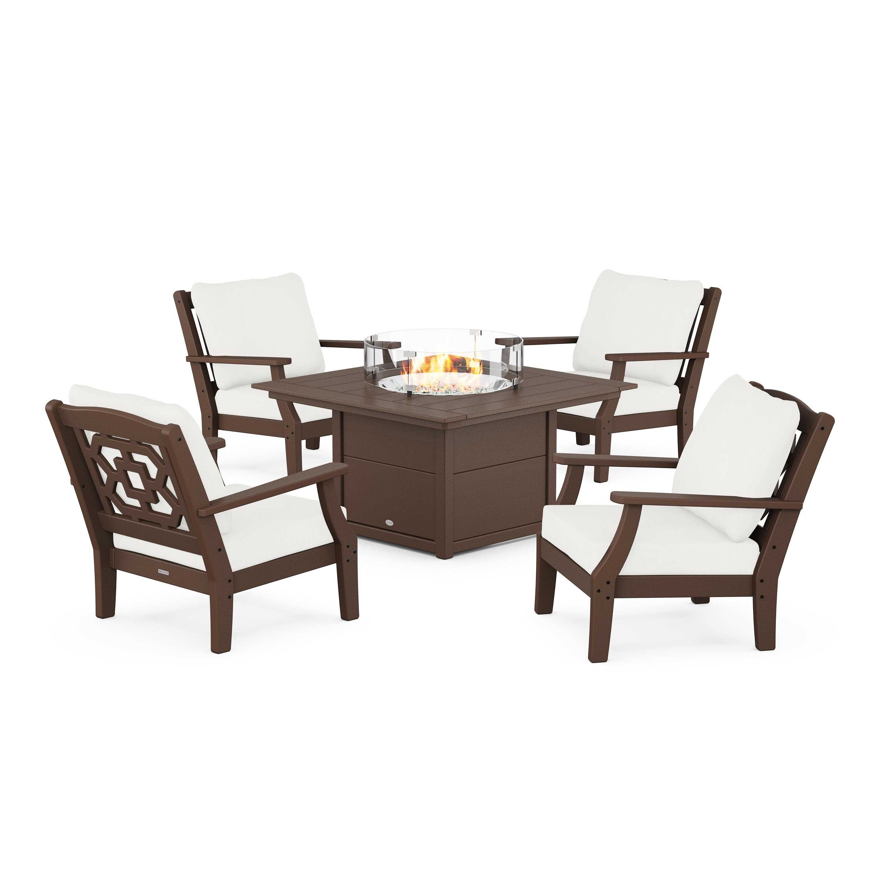 Chinoiserie 5-Piece Deep Seating Set with Fire Pit Table