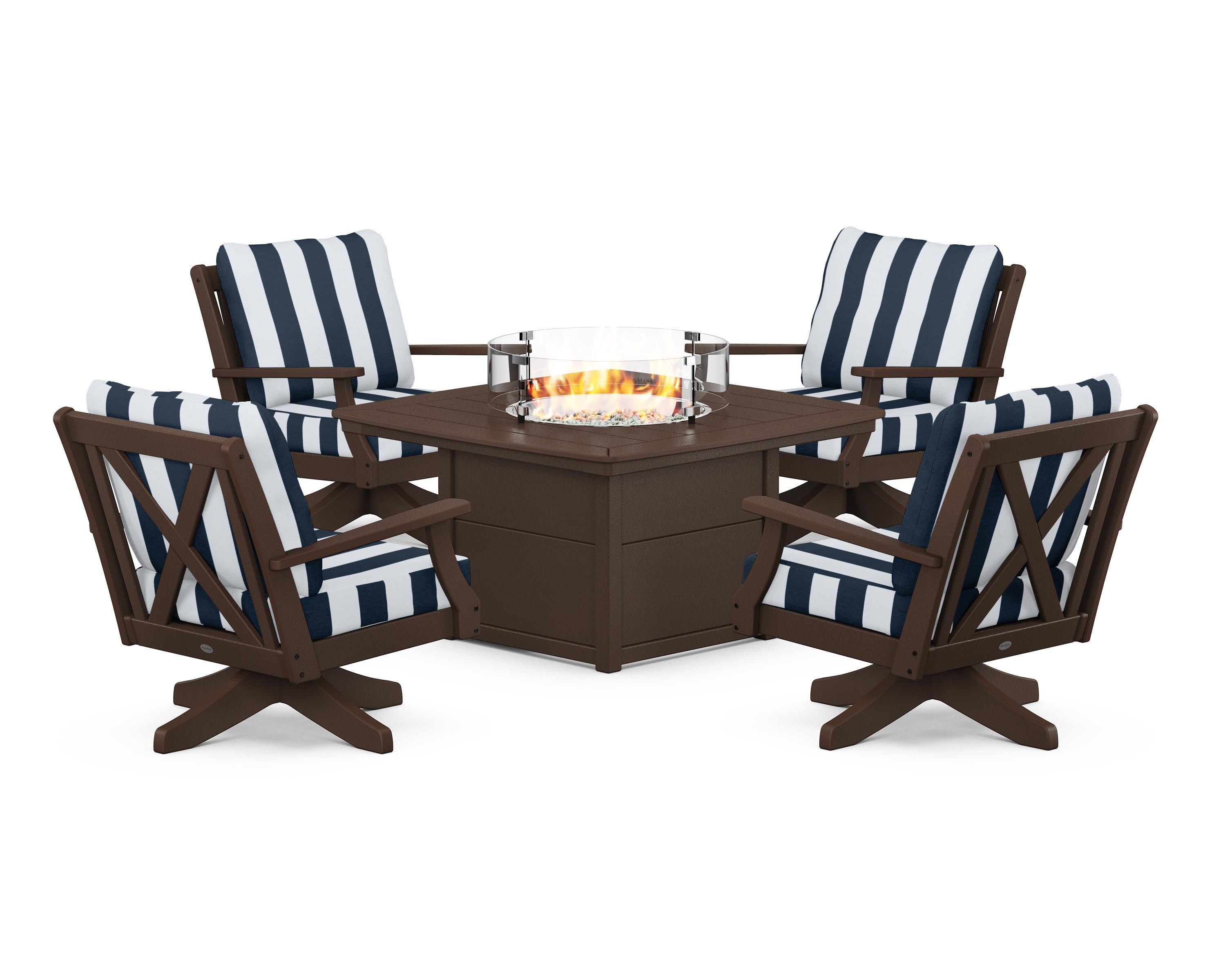 Braxton 5-Piece Deep Seating Swivel Conversation Set with Fire Pit Table