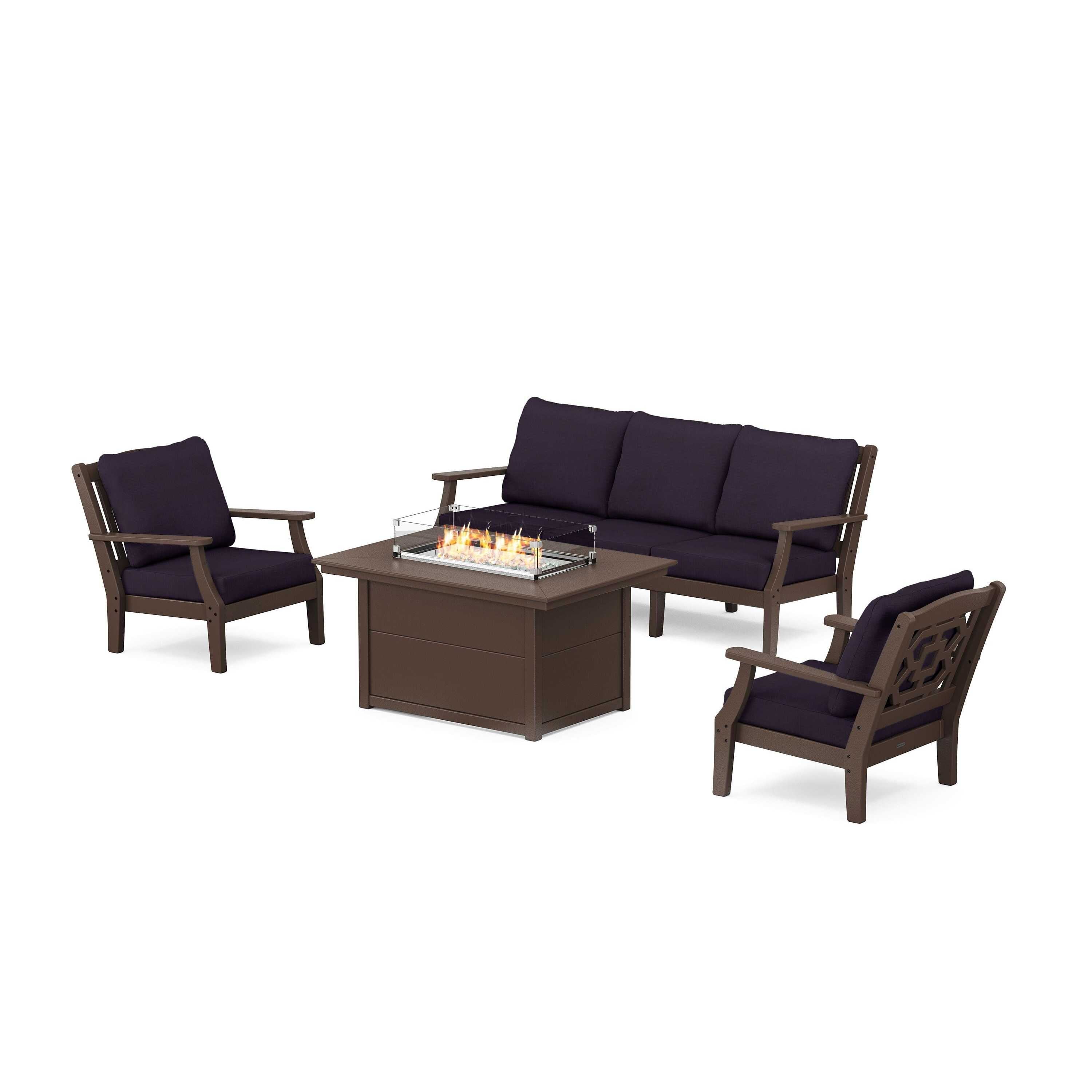 Chinoiserie Deep Seating Fire Pit Table Set