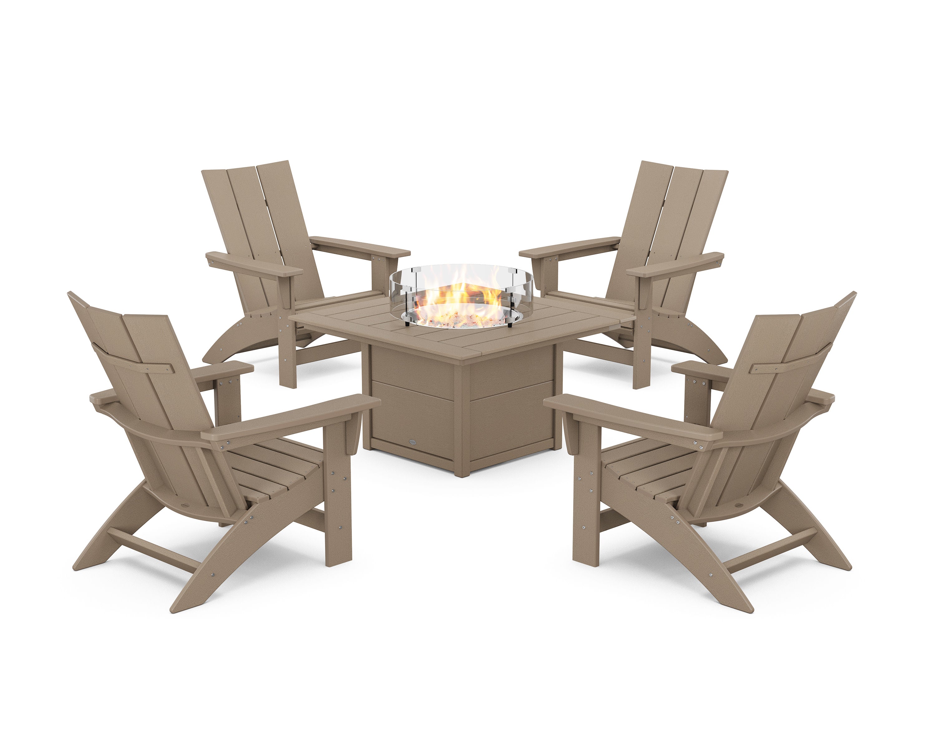 5-Piece Modern Grand Adirondack Conversation Set with Fire Pit Table