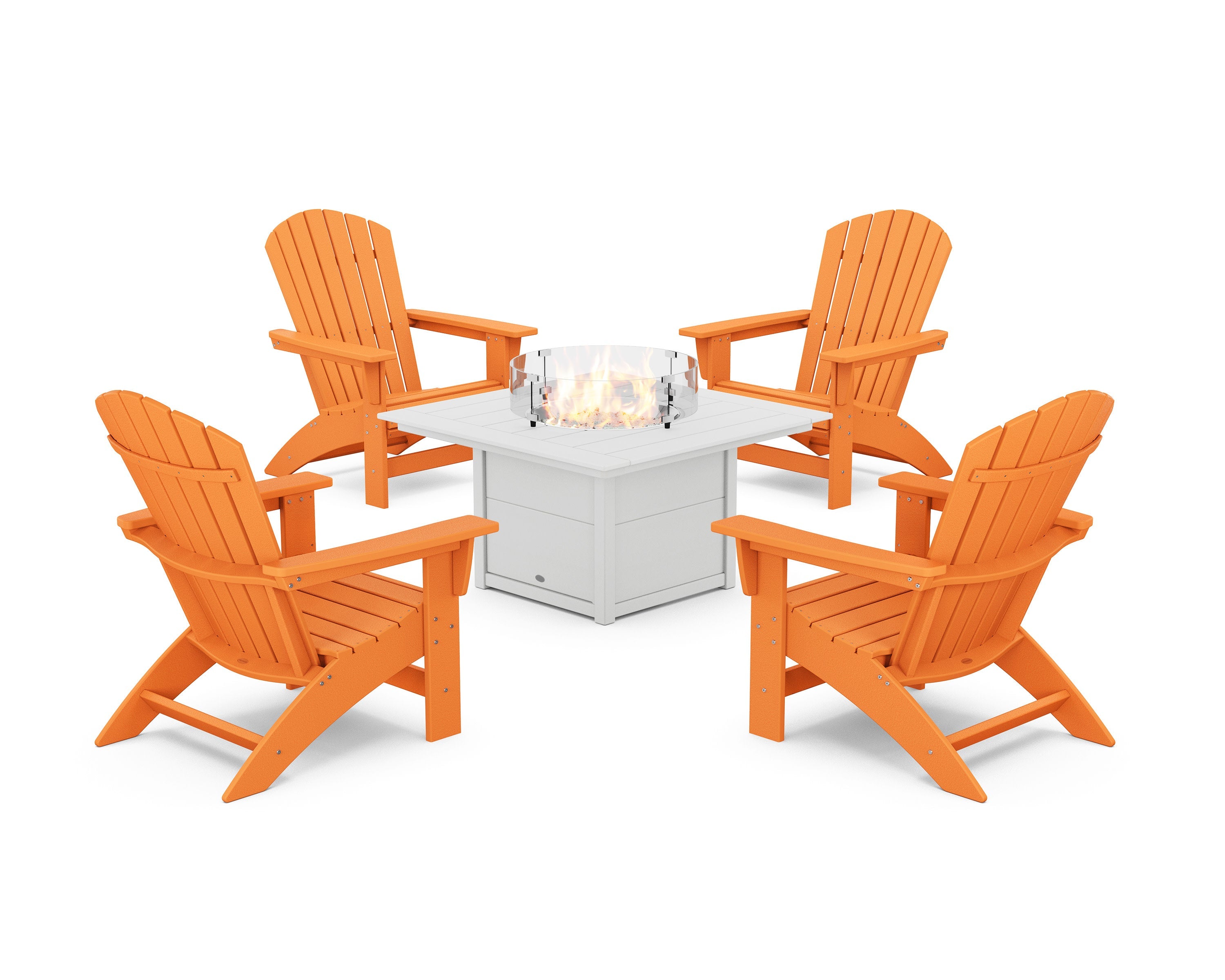 5-Piece Nautical Grand Adirondack Conversation Set with Fire Pit Table