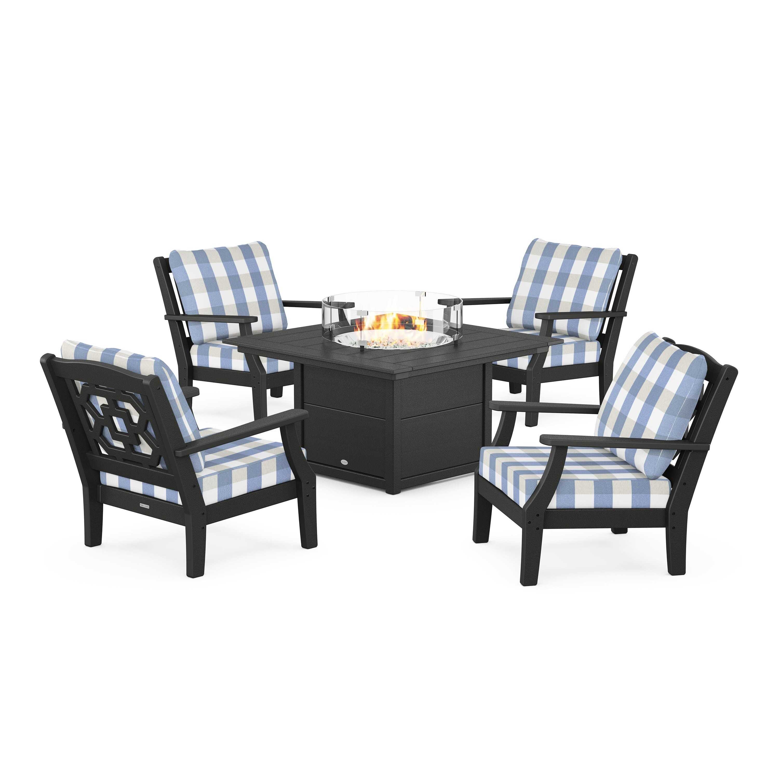 Chinoiserie 5-Piece Deep Seating Set with Fire Pit Table