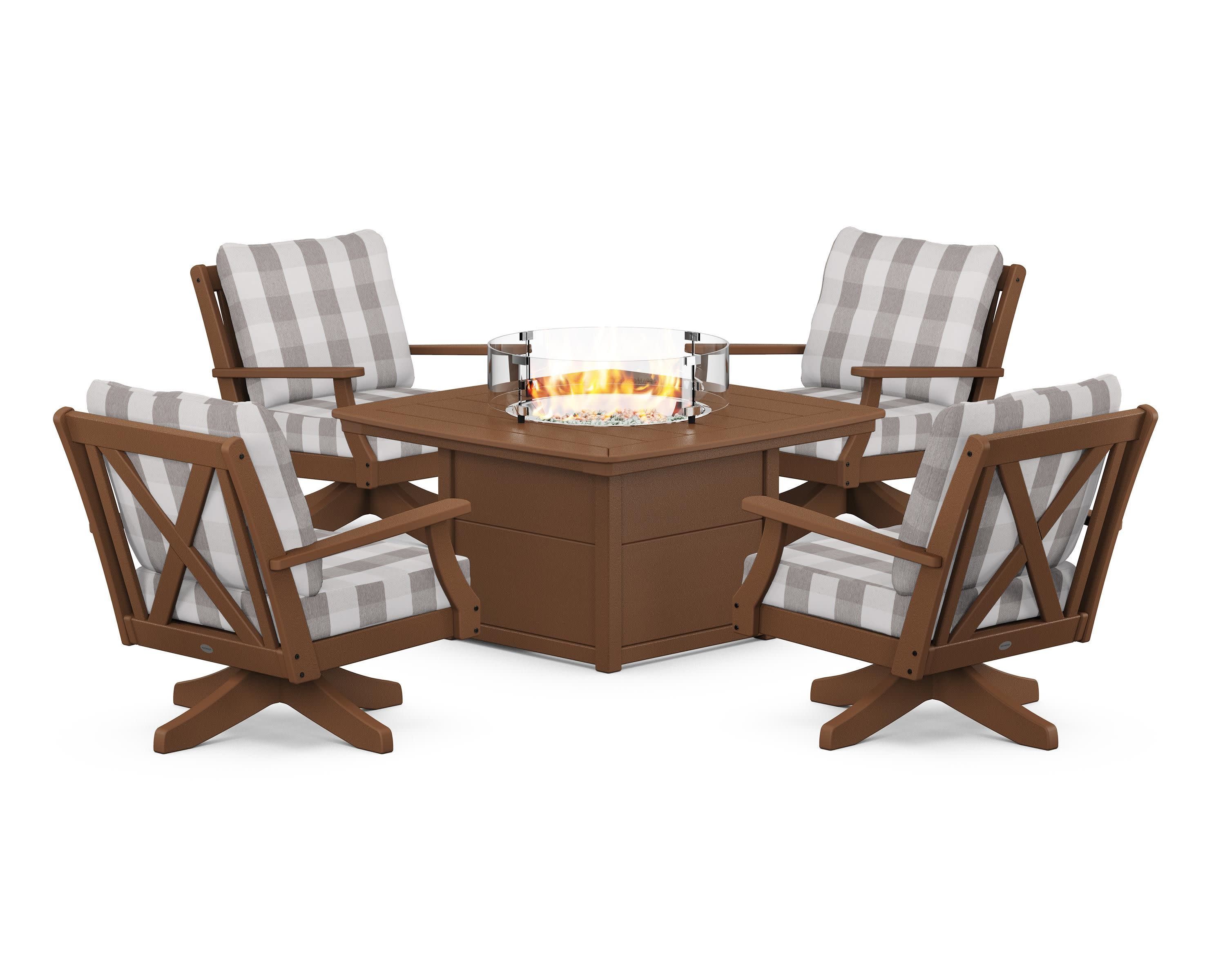 Braxton 5-Piece Deep Seating Swivel Conversation Set with Fire Pit Table