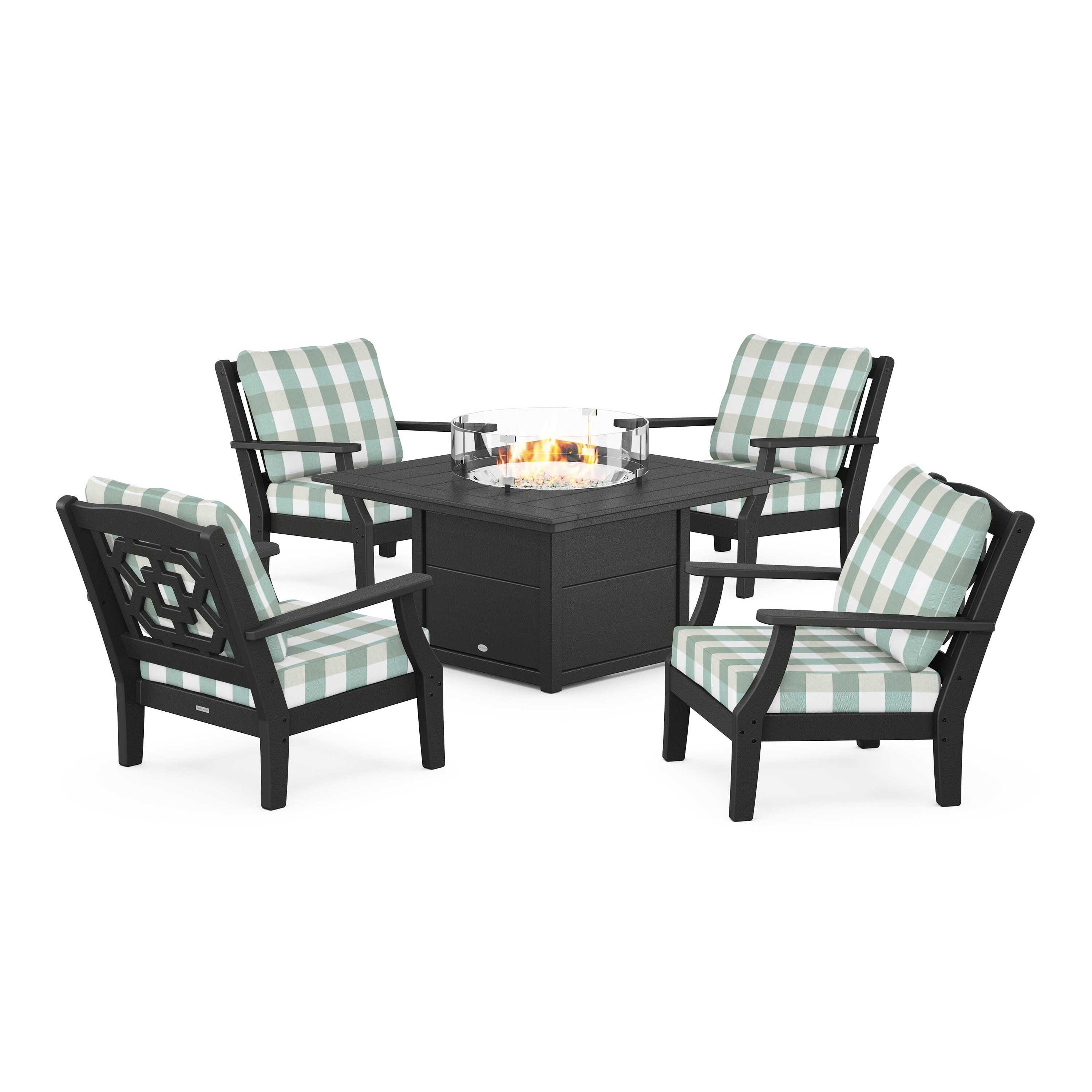 Chinoiserie 5-Piece Deep Seating Set with Fire Pit Table
