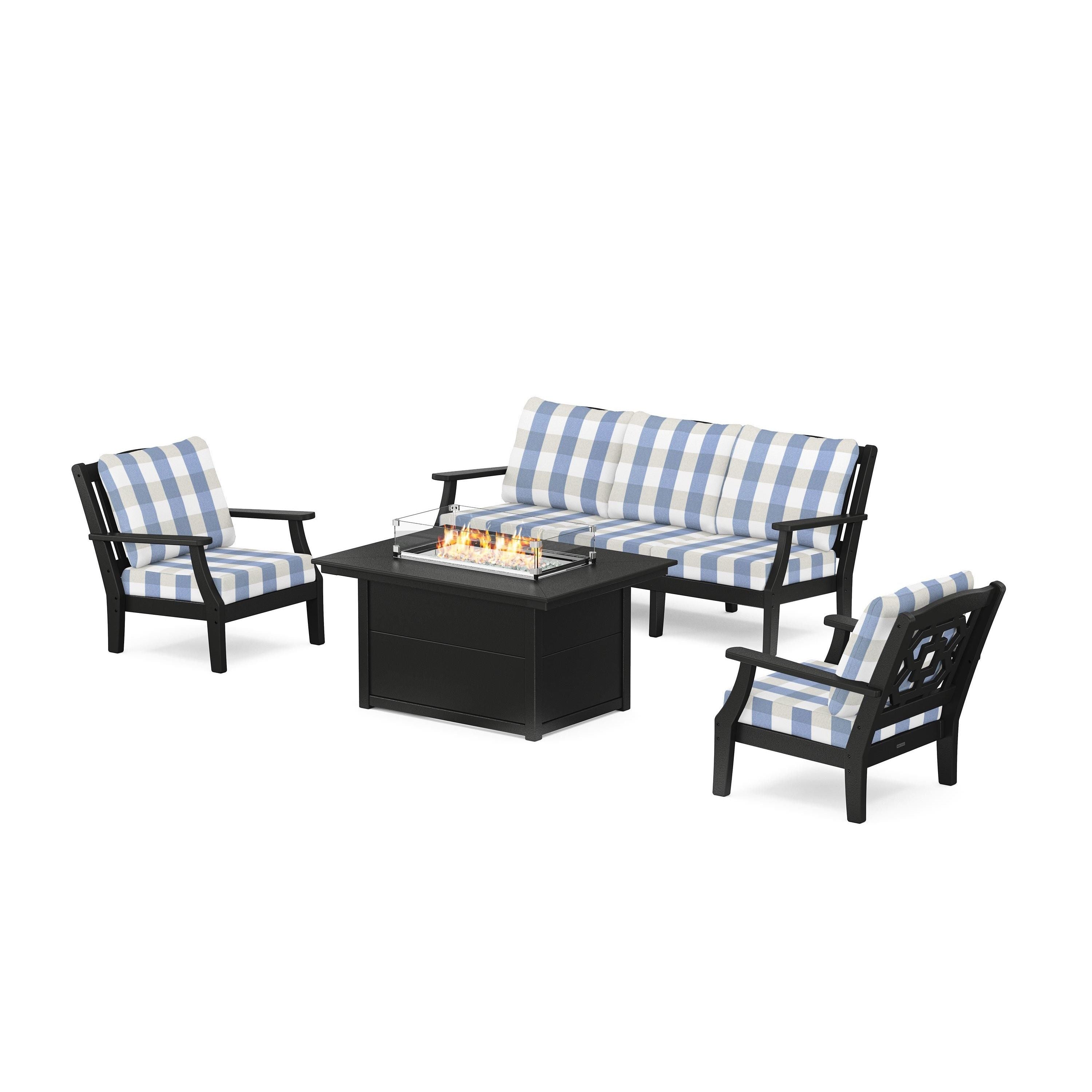 Chinoiserie Deep Seating Fire Pit Table Set