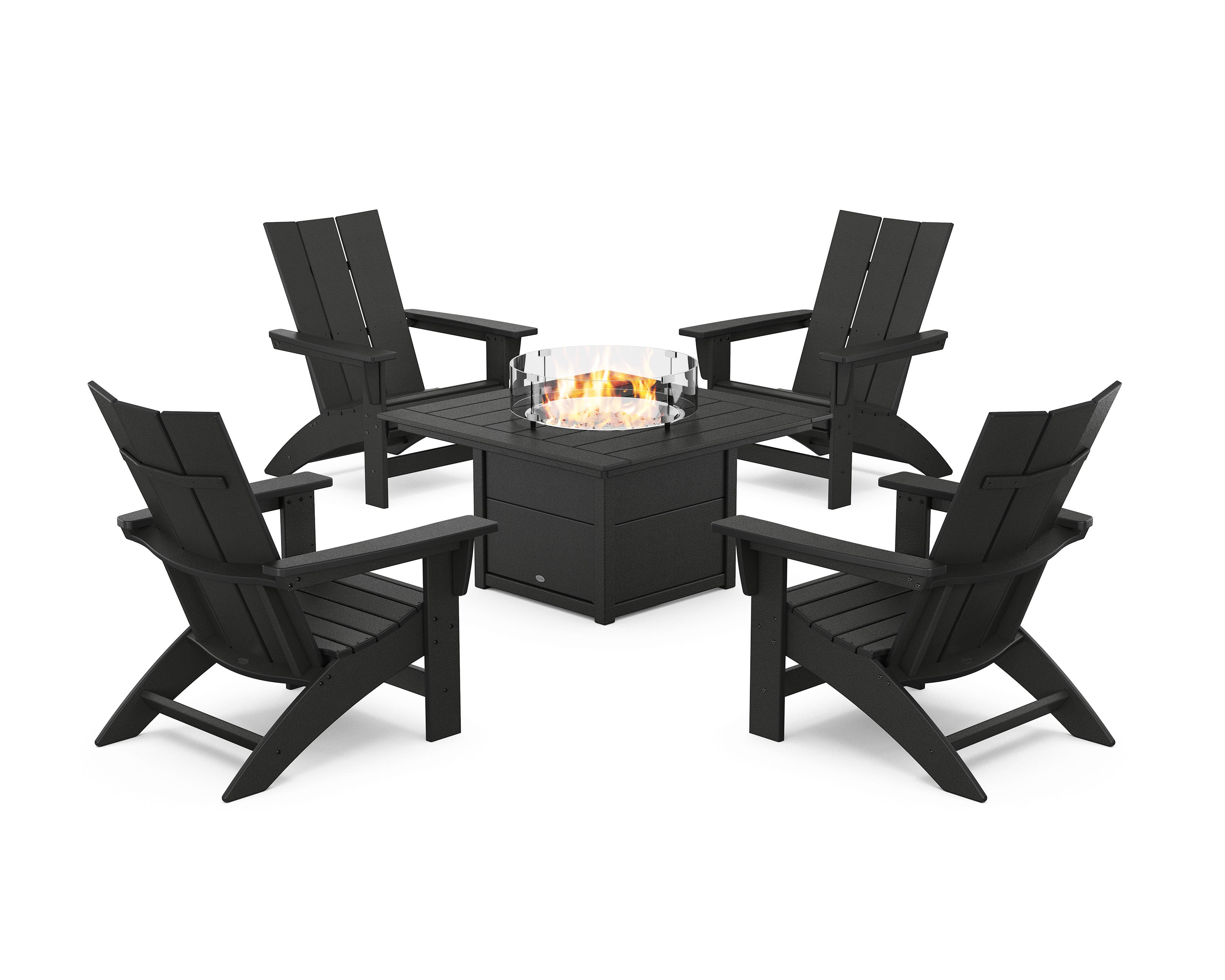 5-Piece Modern Grand Adirondack Conversation Set with Fire Pit Table