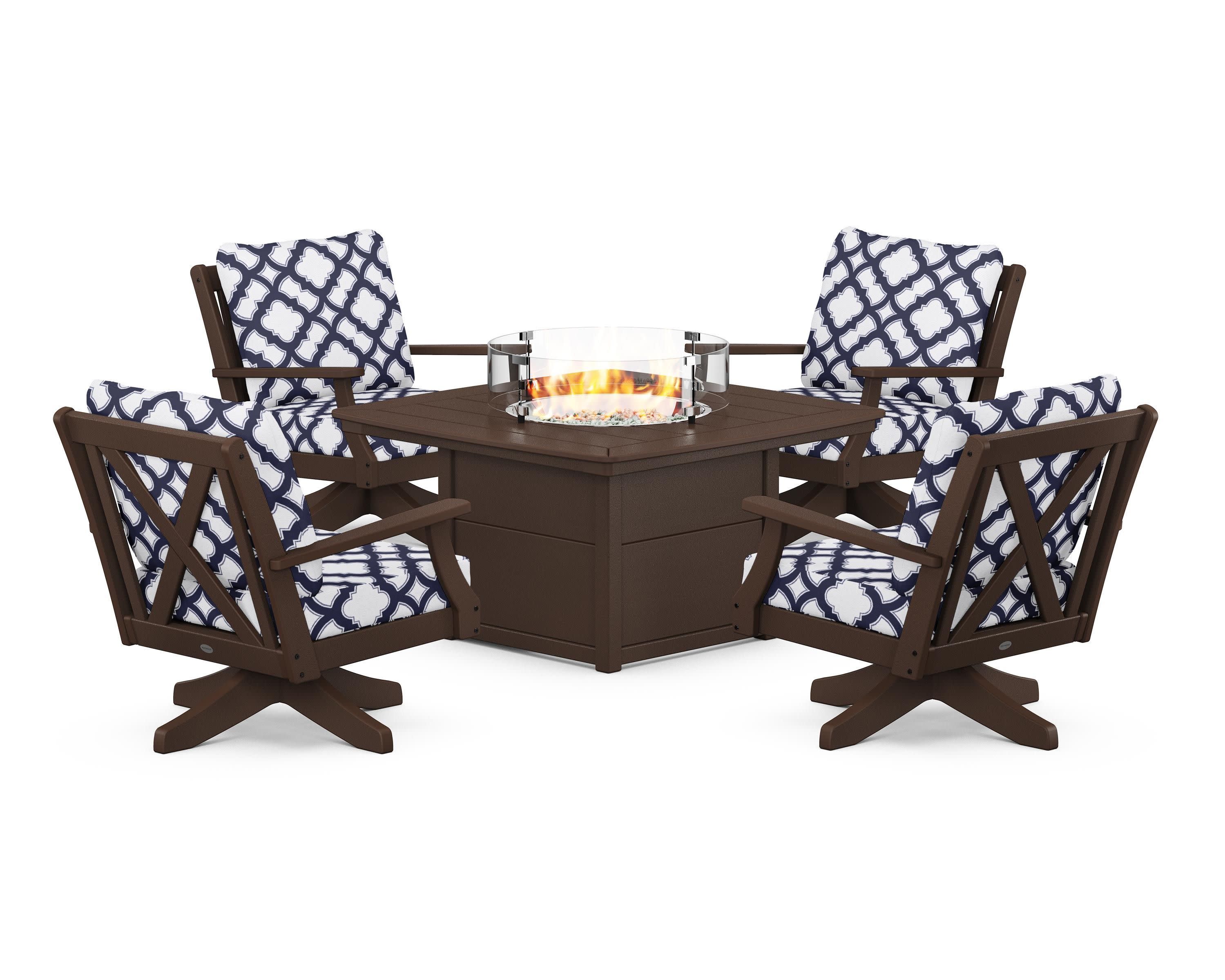 Braxton 5-Piece Deep Seating Swivel Conversation Set with Fire Pit Table