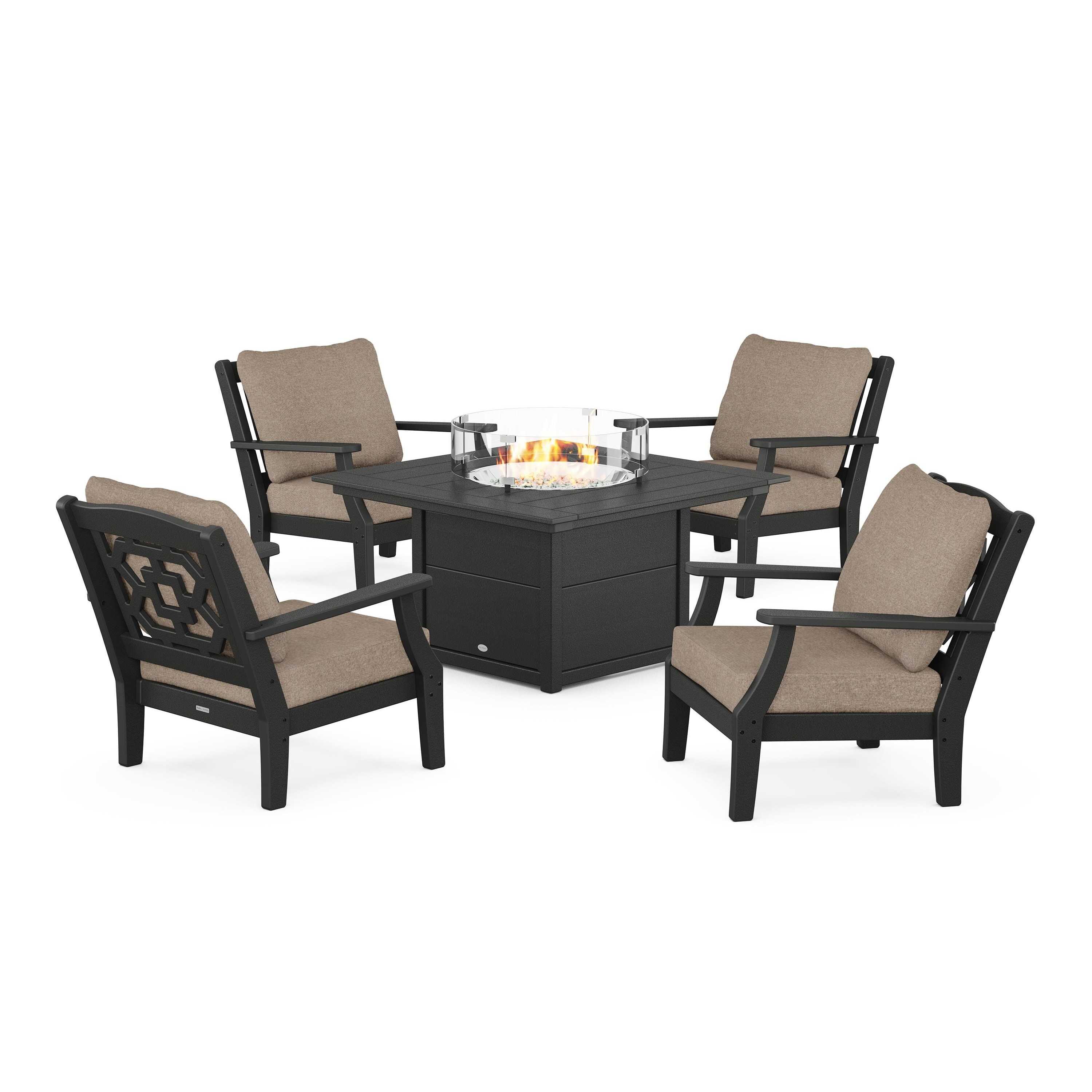 Chinoiserie 5-Piece Deep Seating Set with Fire Pit Table