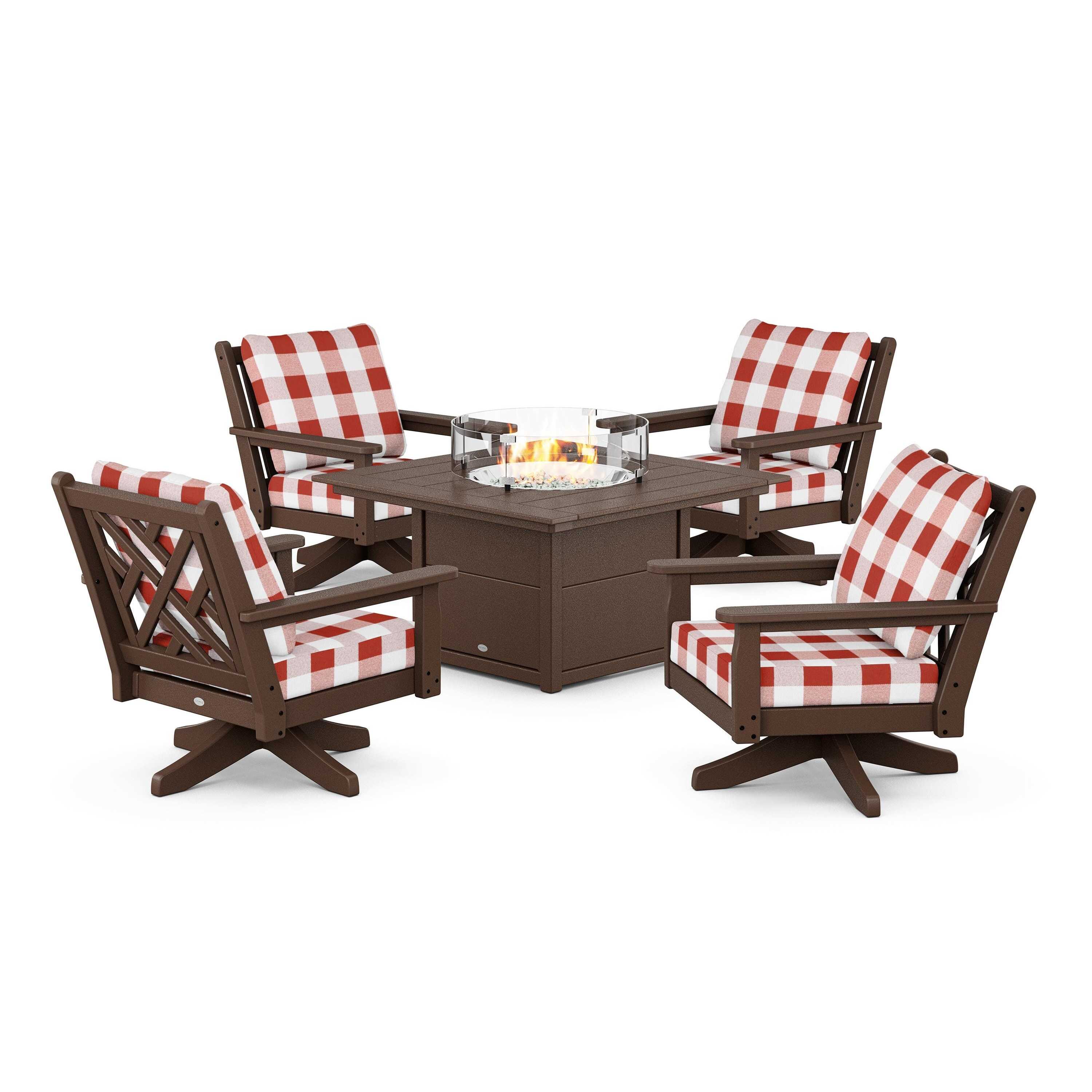 Chippendale 5-Piece Deep Seating Swivel Conversation Set with Fire Pit Table