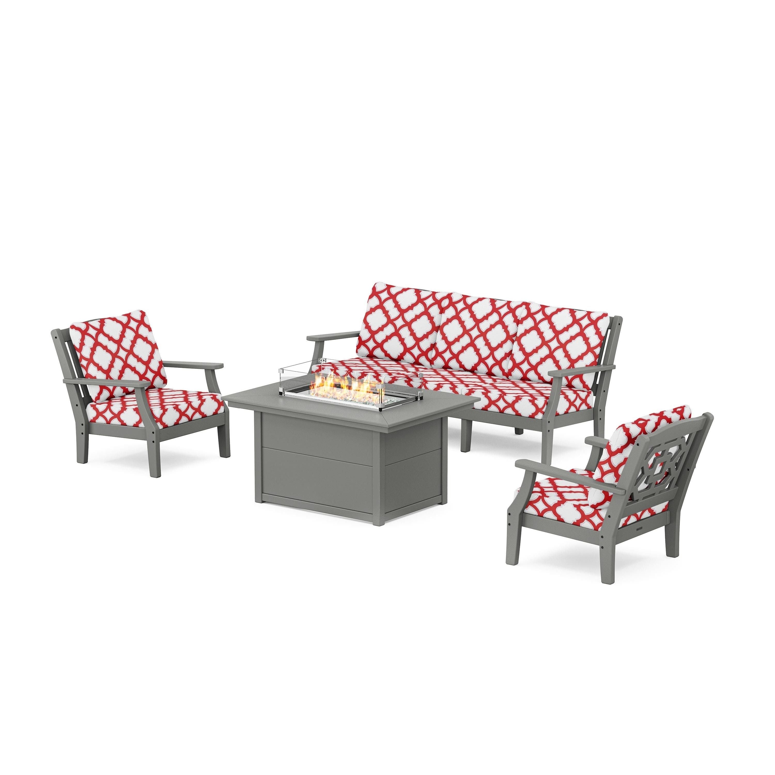 Chinoiserie Deep Seating Fire Pit Table Set