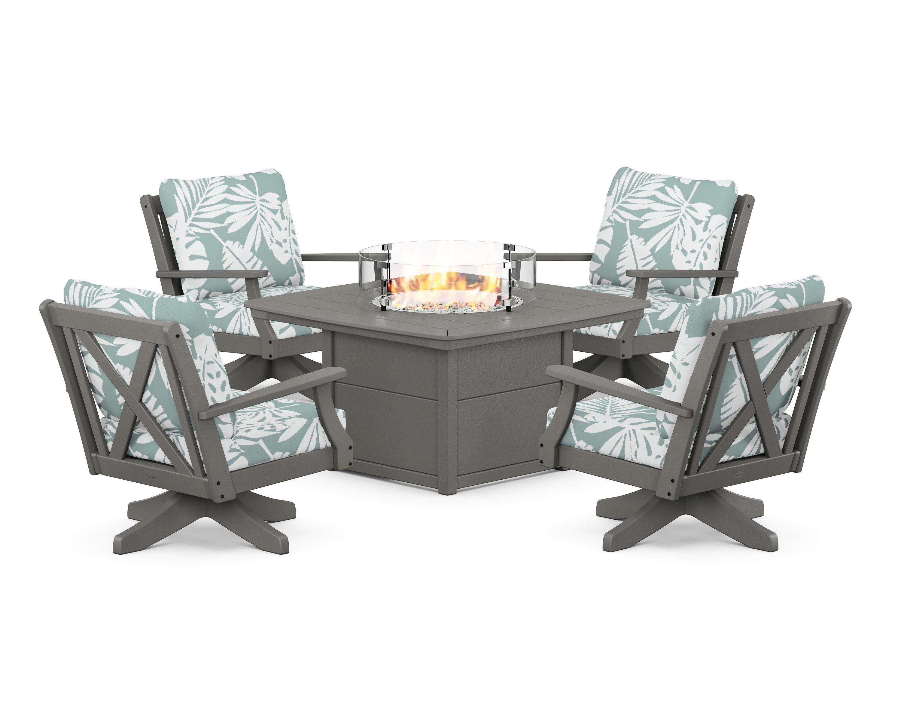 Braxton 5-Piece Deep Seating Swivel Conversation Set with Fire Pit Table