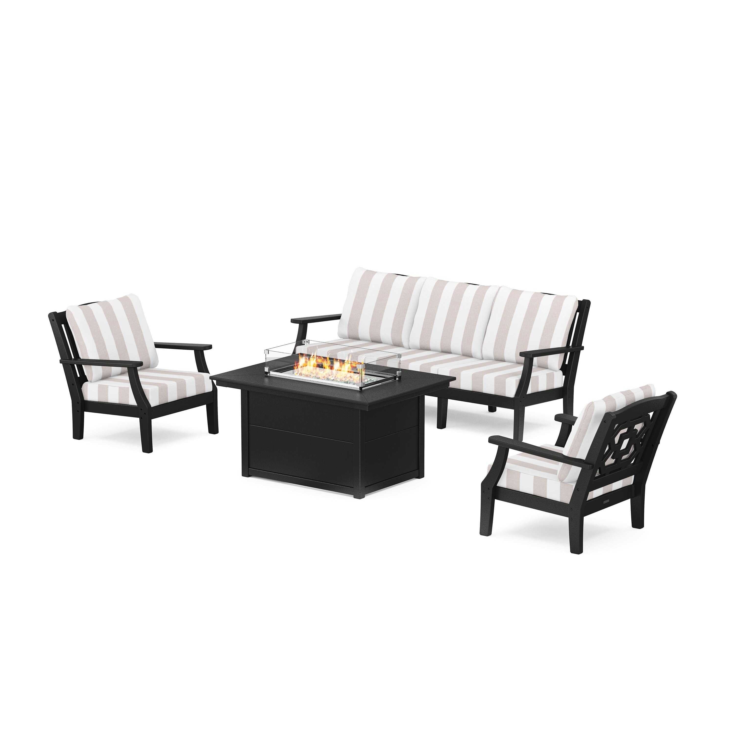 Chinoiserie Deep Seating Fire Pit Table Set