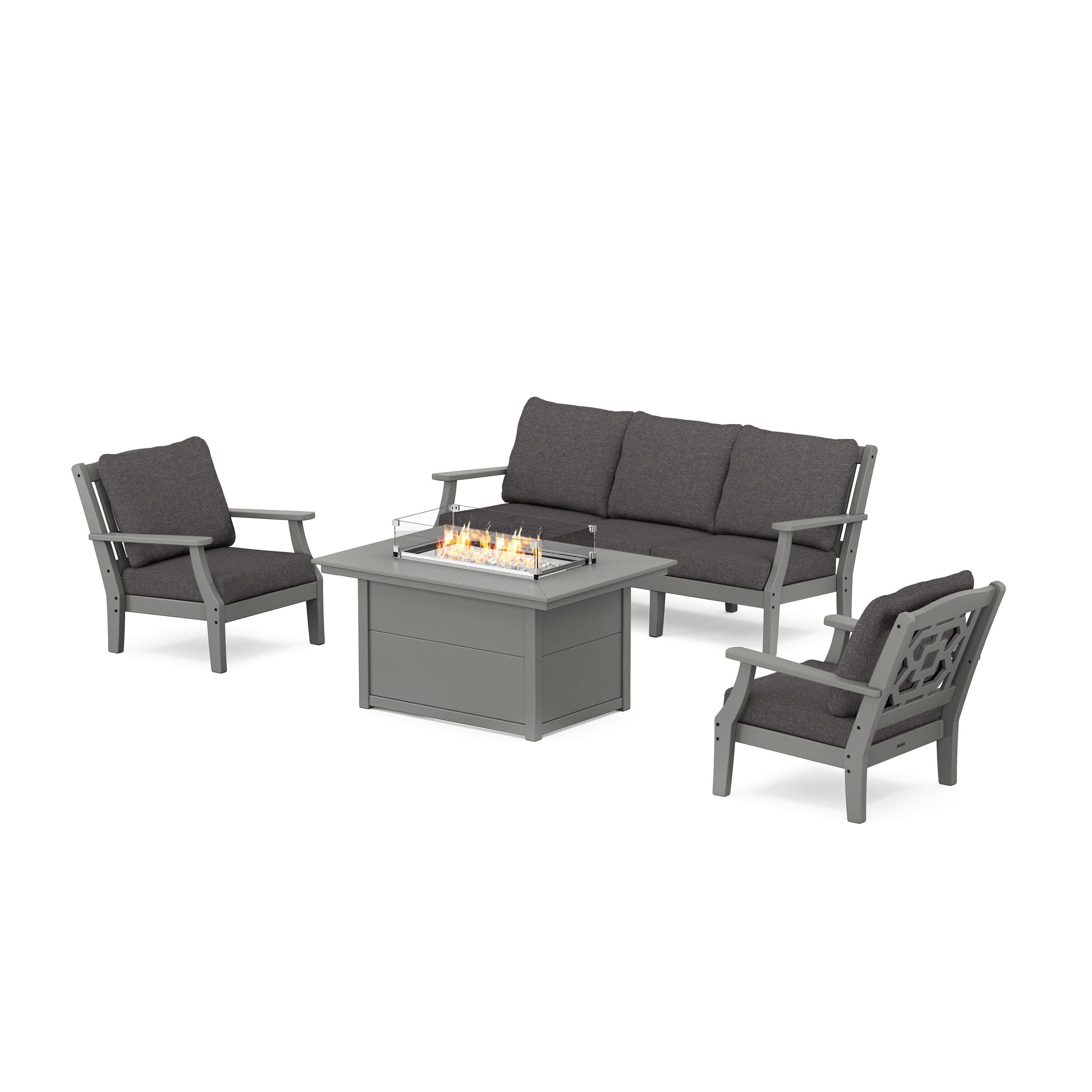 Chinoiserie Deep Seating Fire Pit Table Set