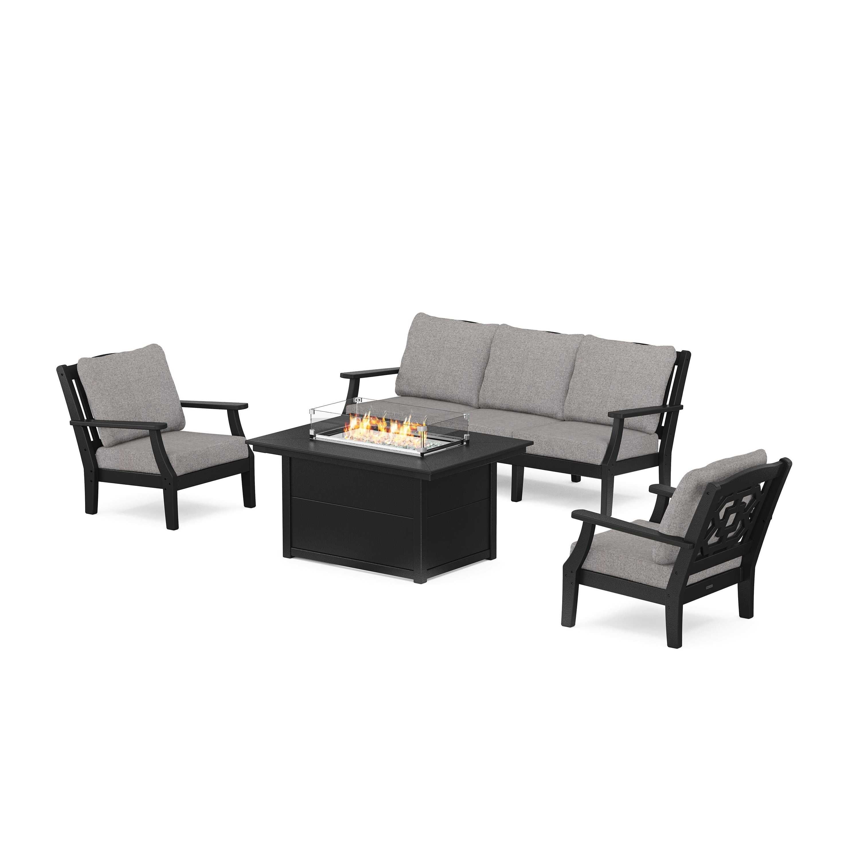 Chinoiserie Deep Seating Fire Pit Table Set