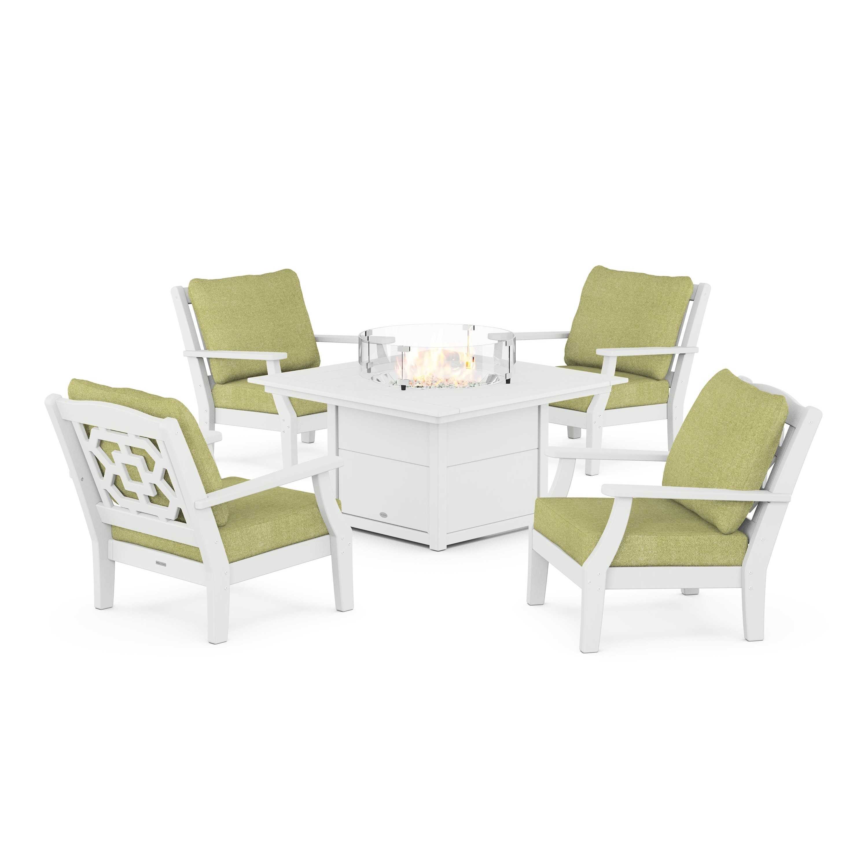 Chinoiserie 5-Piece Deep Seating Set with Fire Pit Table