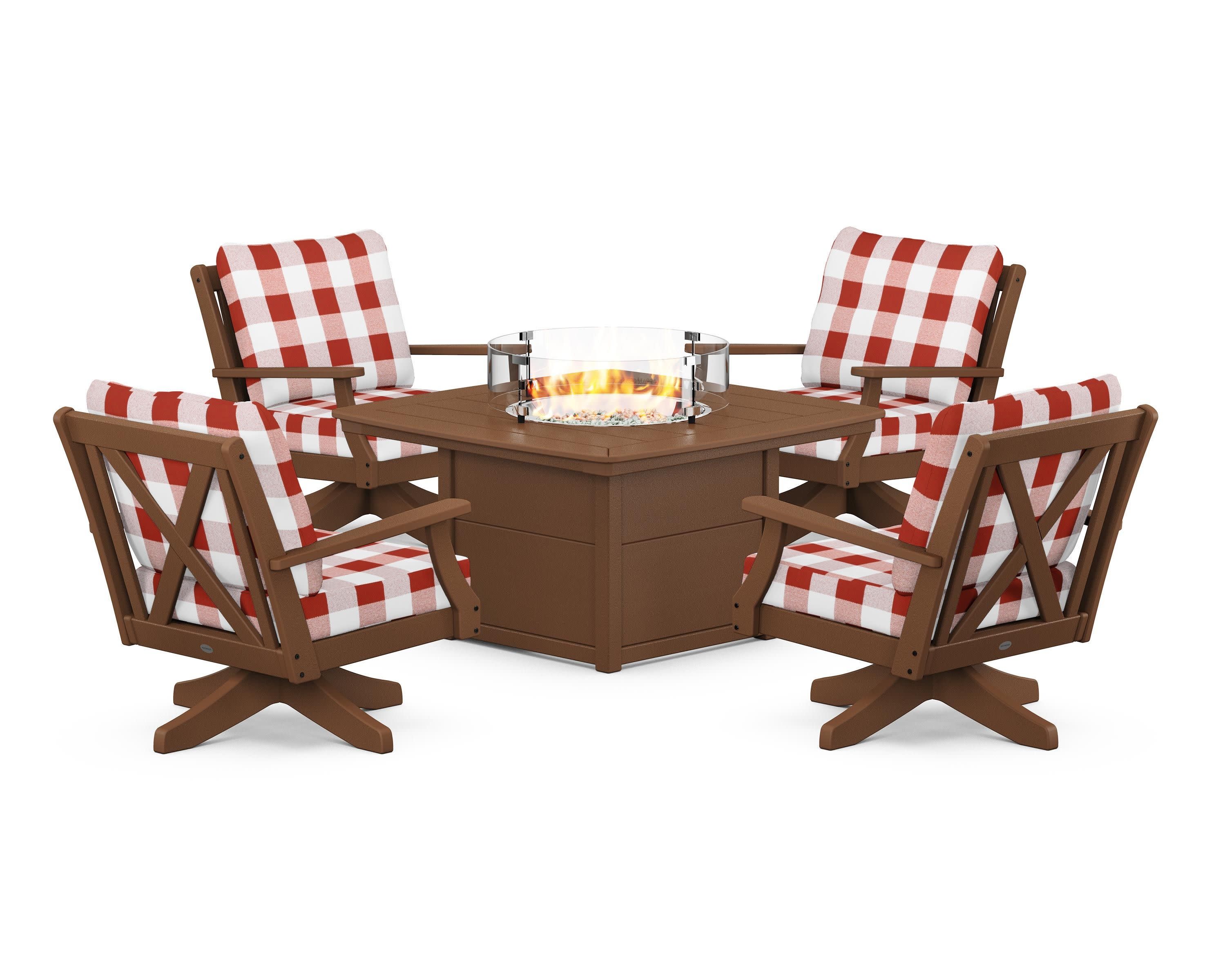 Braxton 5-Piece Deep Seating Swivel Conversation Set with Fire Pit Table