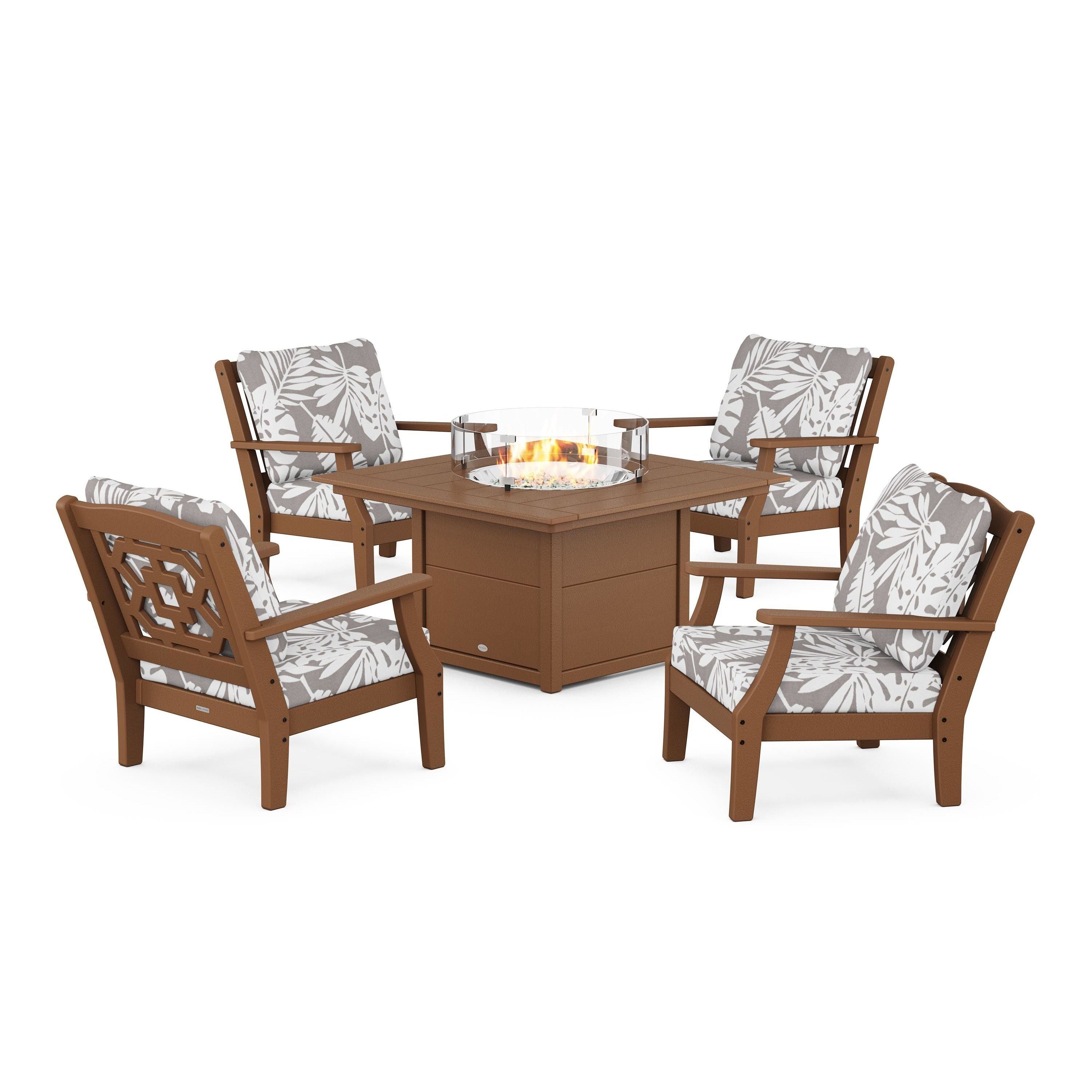 Chinoiserie 5-Piece Deep Seating Set with Fire Pit Table