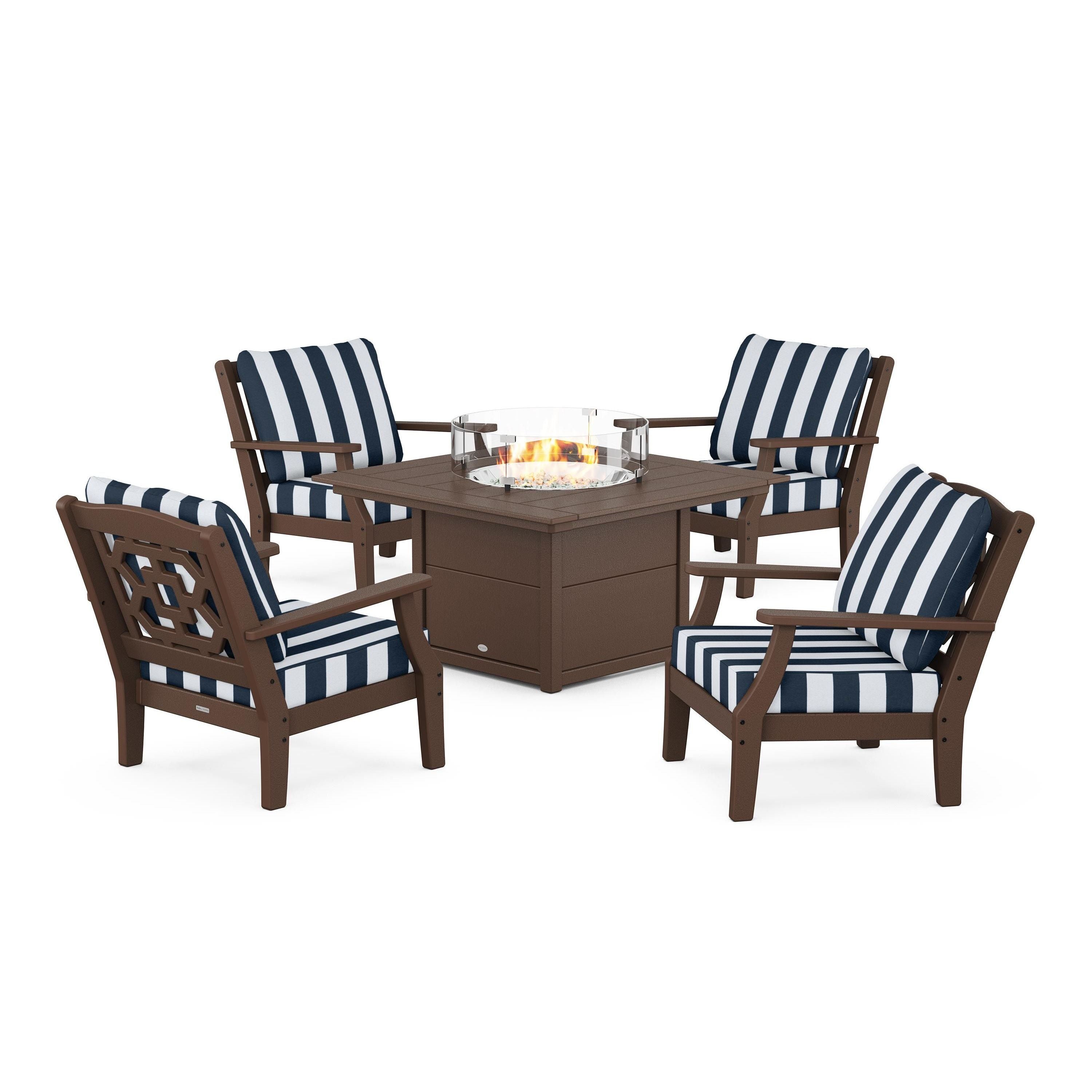 Chinoiserie 5-Piece Deep Seating Set with Fire Pit Table