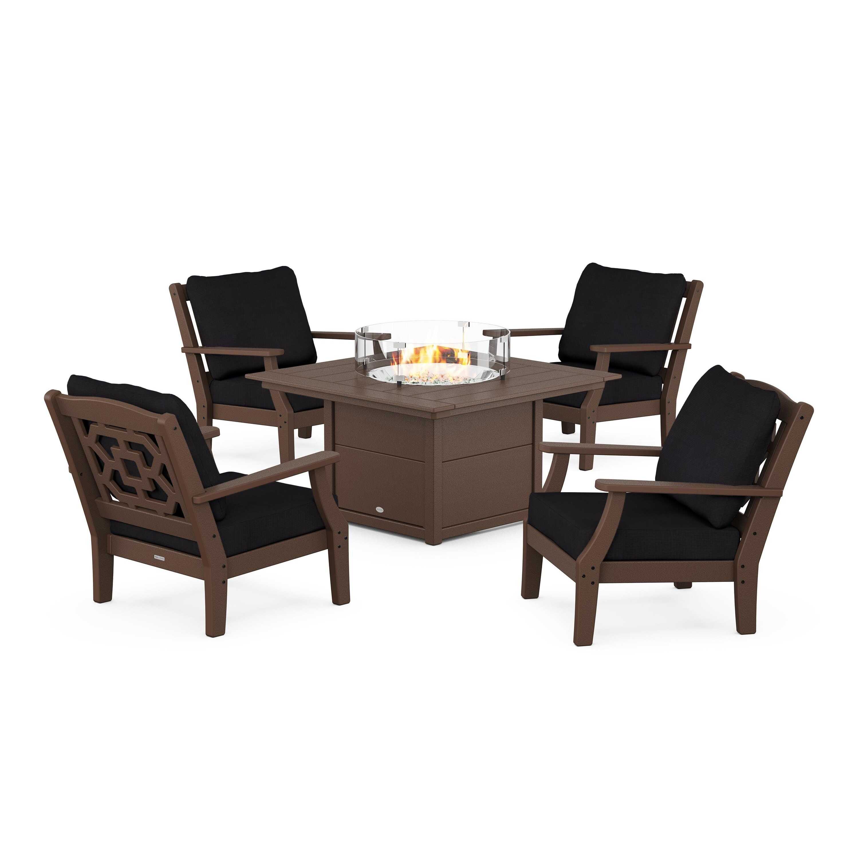 Chinoiserie 5-Piece Deep Seating Set with Fire Pit Table