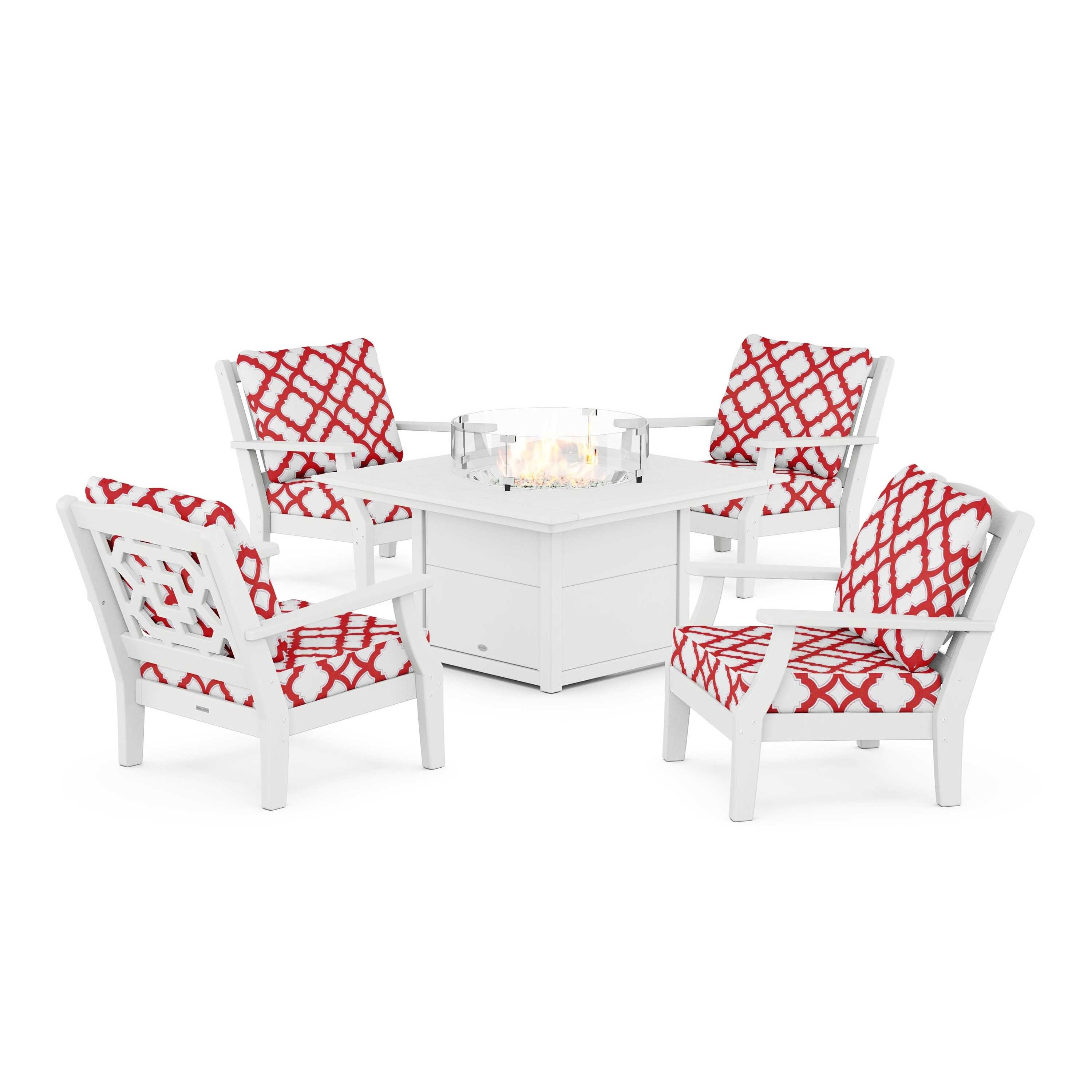 Chinoiserie 5-Piece Deep Seating Set with Fire Pit Table