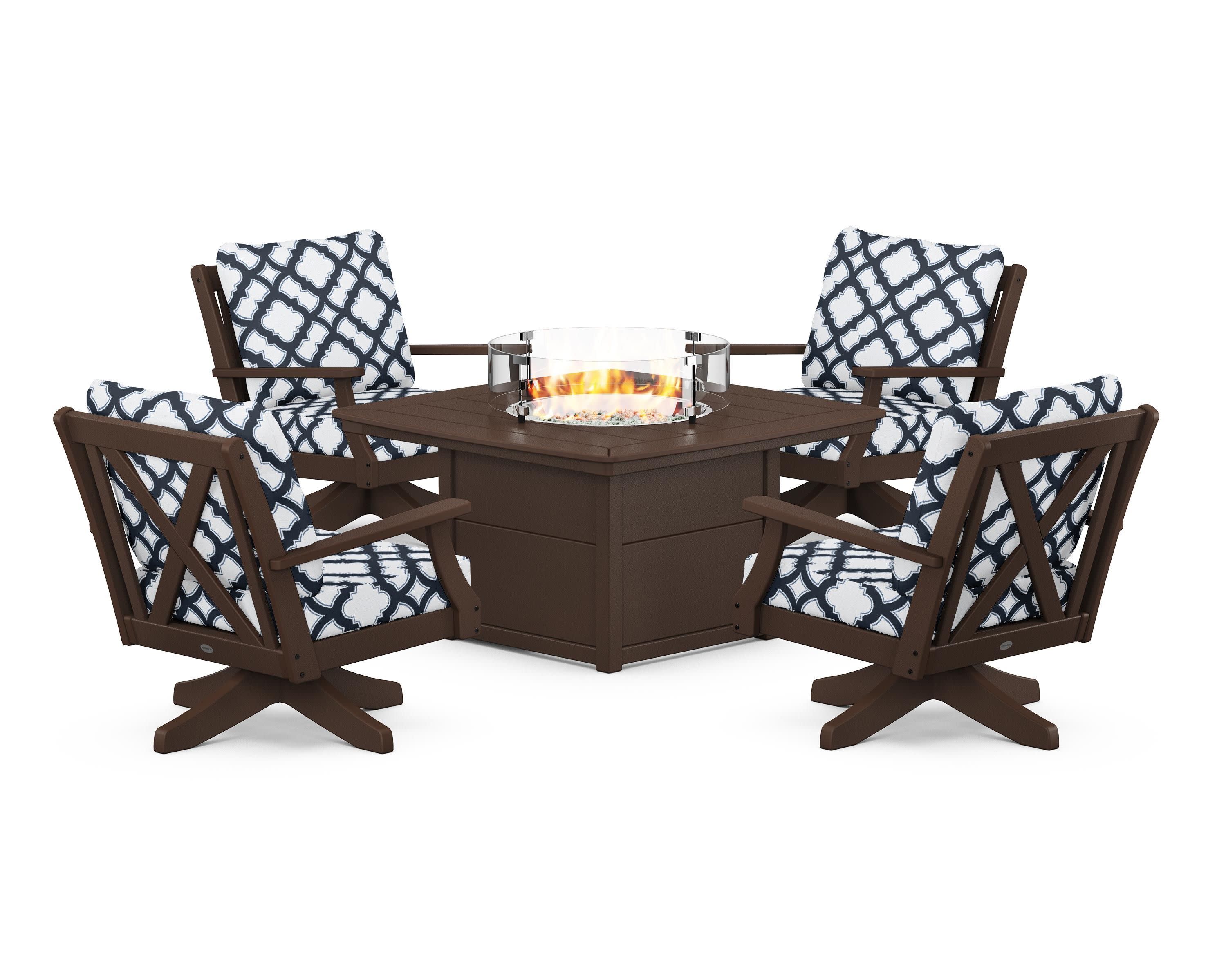 Braxton 5-Piece Deep Seating Swivel Conversation Set with Fire Pit Table