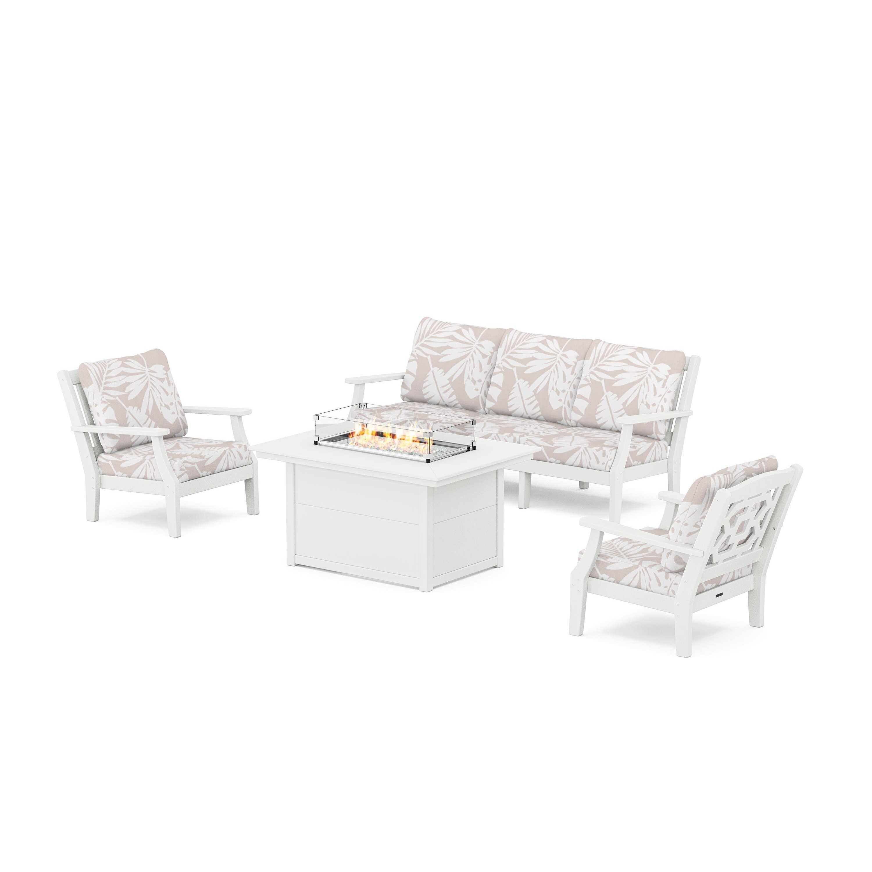 Chinoiserie Deep Seating Fire Pit Table Set